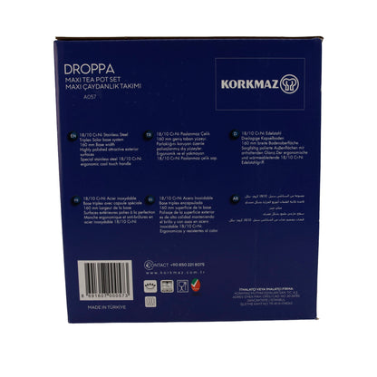 Korkmaz Droppa Maxi Tea Pot Set | Edelstahl 18/10 | Induktionsgeeignet | 2,3 L + 1,1 L