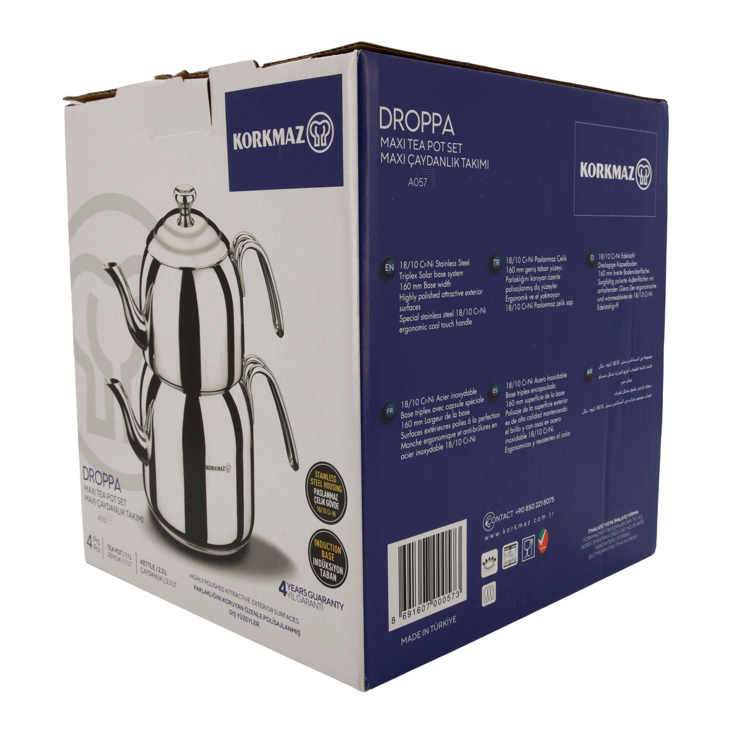 Korkmaz Droppa Maxi Tea Pot Set | Edelstahl 18/10 | Induktionsgeeignet | 2,3 L + 1,1 L