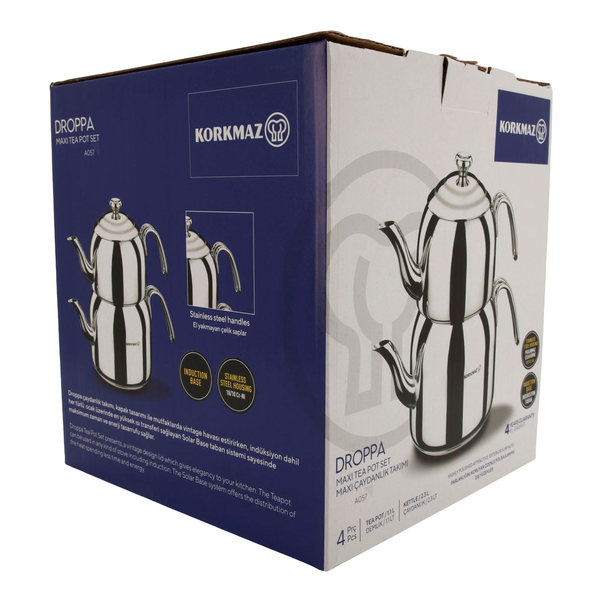 Korkmaz Droppa Maxi Tea Pot Set | Edelstahl 18/10 | Induktionsgeeignet | 2,3 L + 1,1 L Korkmaz