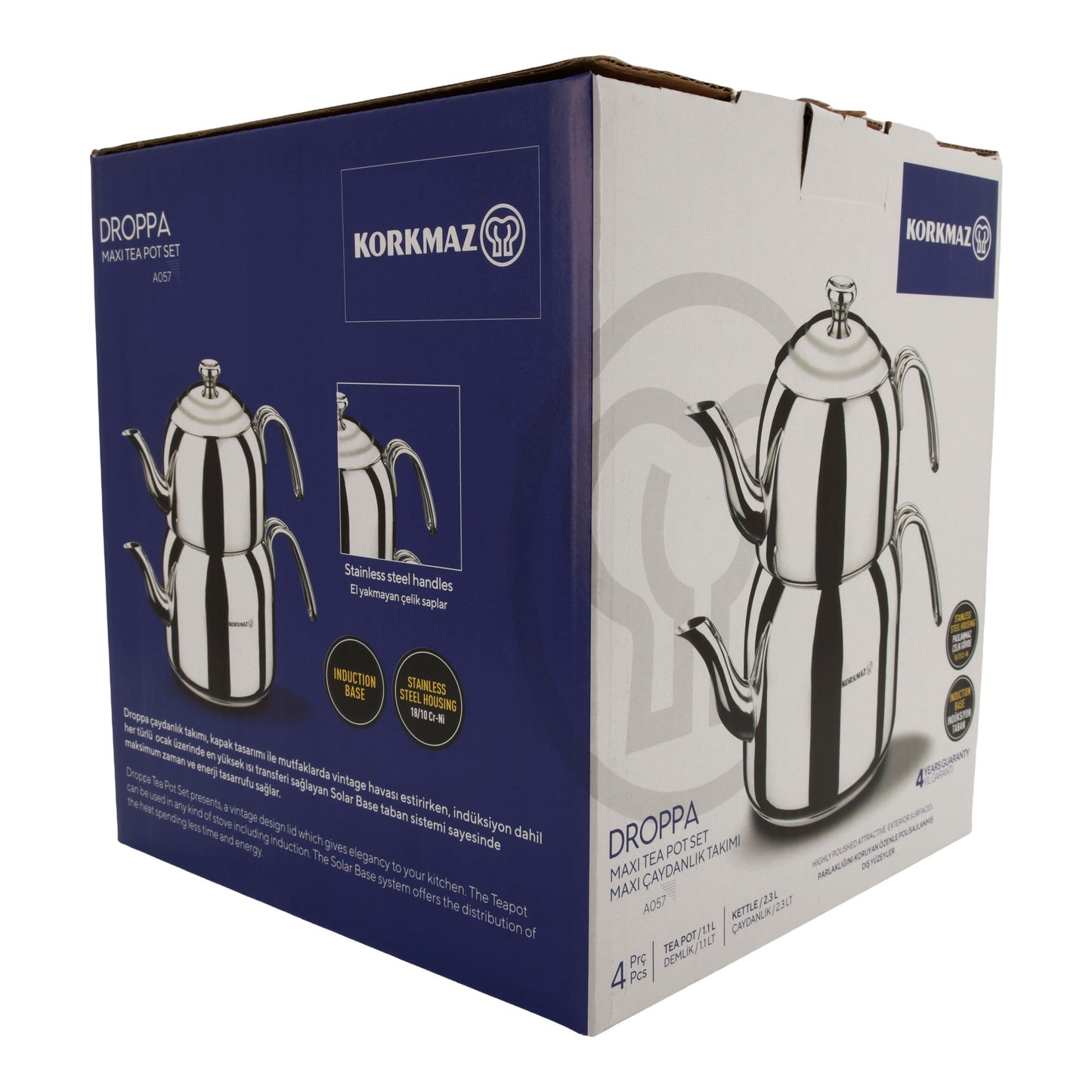 Korkmaz Droppa Maxi Tea Pot Set | Edelstahl 18/10 | Induktionsgeeignet | 2,3 L + 1,1 L