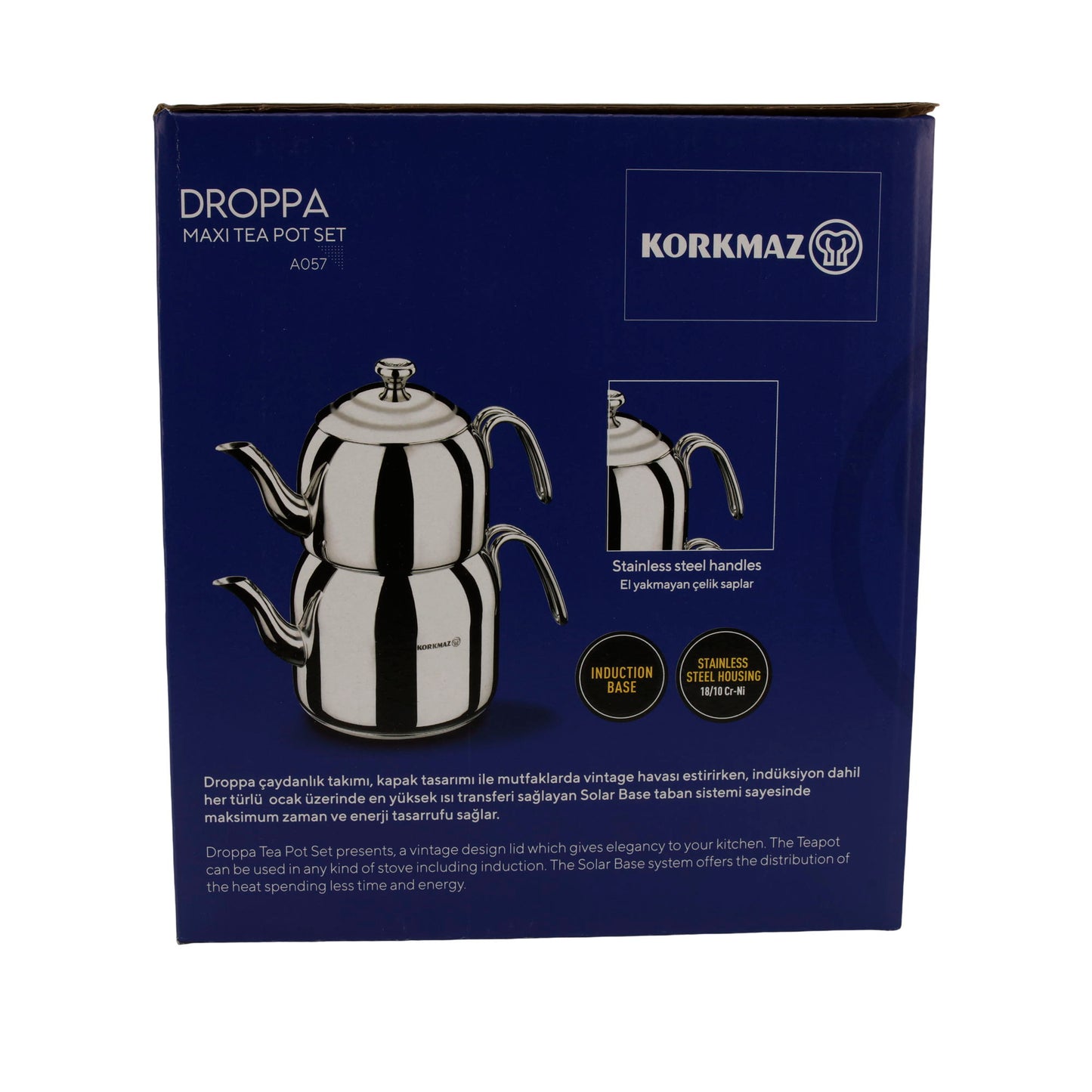 Korkmaz Droppa Maxi Tea Pot Set | Edelstahl 18/10 | Induktionsgeeignet | 2,3 L + 1,1 L