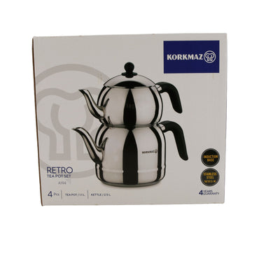 Korkmaz Retro Teekannen-Set A194 – 4-teilig (1,1 L & 2,5 L) Korkmaz
