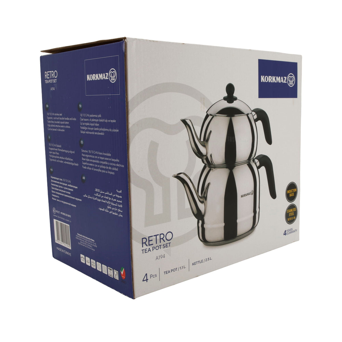 Korkmaz Retro Teekannen-Set A194 – 4-teilig (1,1 L & 2,5 L) Korkmaz