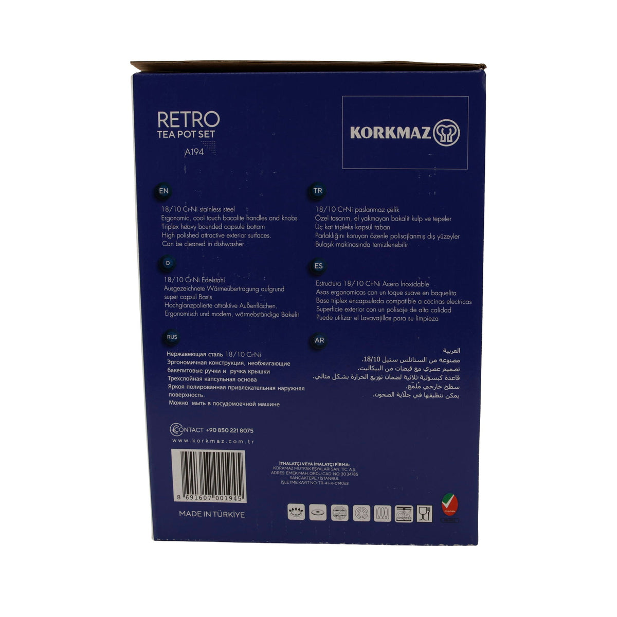 Korkmaz Retro Teekannen-Set A194 – 4-teilig (1,1 L & 2,5 L) Korkmaz