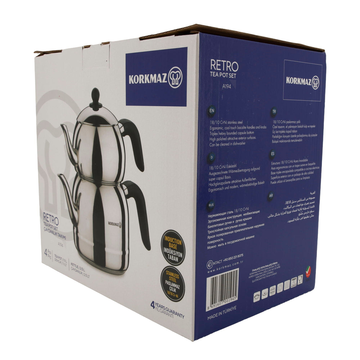 Korkmaz Retro Teekannen-Set A194 – 4-teilig (1,1 L & 2,5 L) Korkmaz