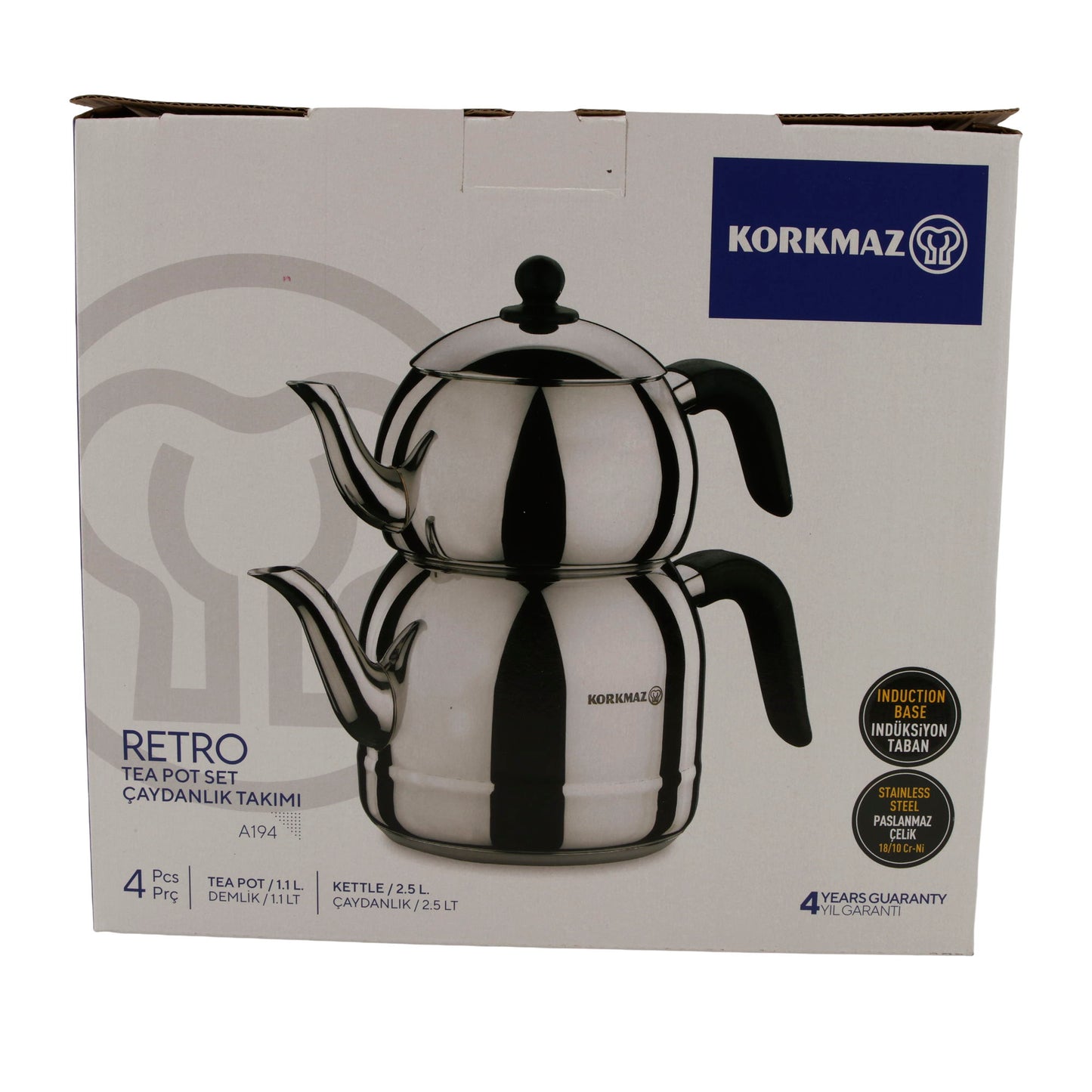 Korkmaz Retro Teekannen-Set A194 – 4-teilig (1,1 L & 2,5 L)
