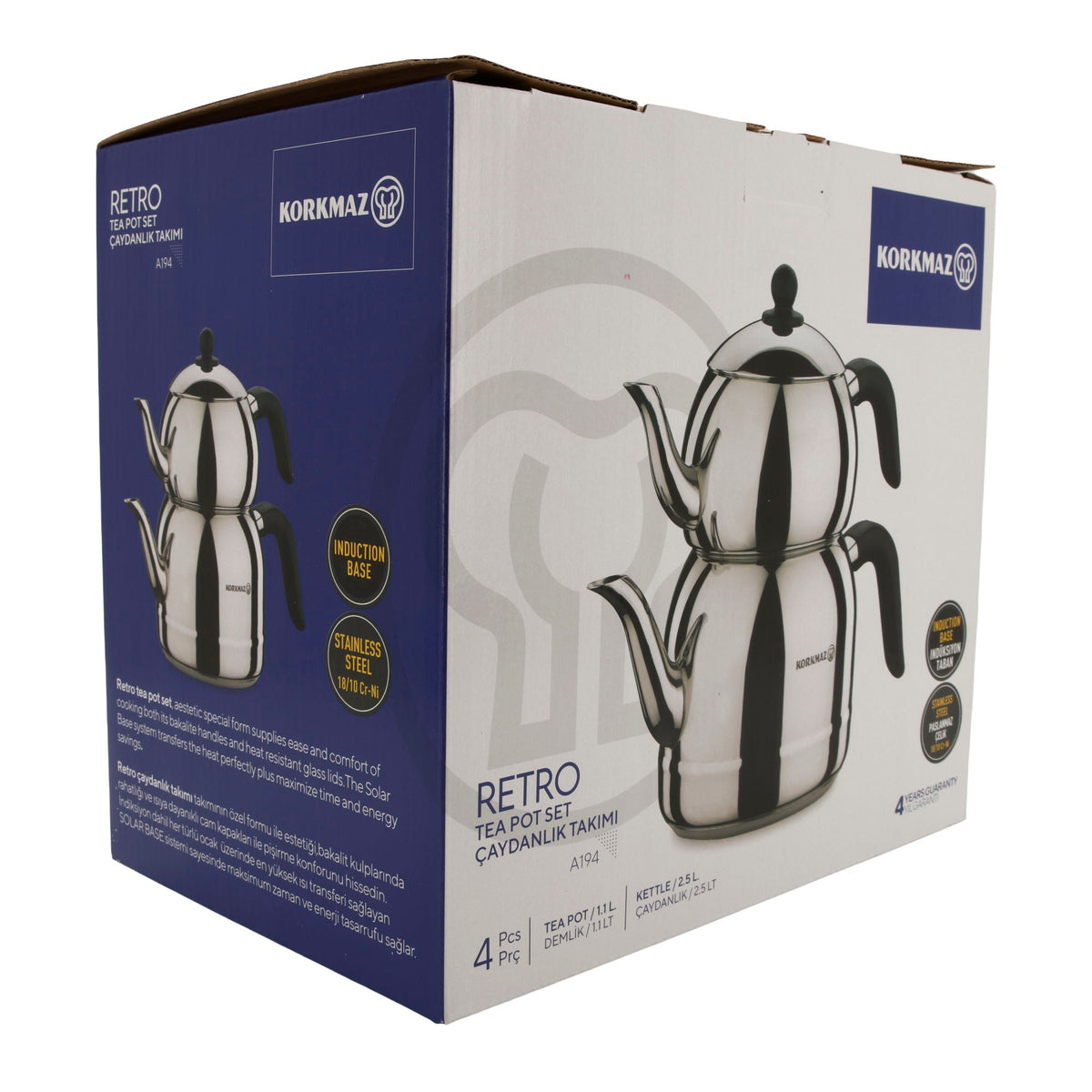Korkmaz Retro Teekannen-Set A194 – 4-teilig (1,1 L & 2,5 L) Korkmaz