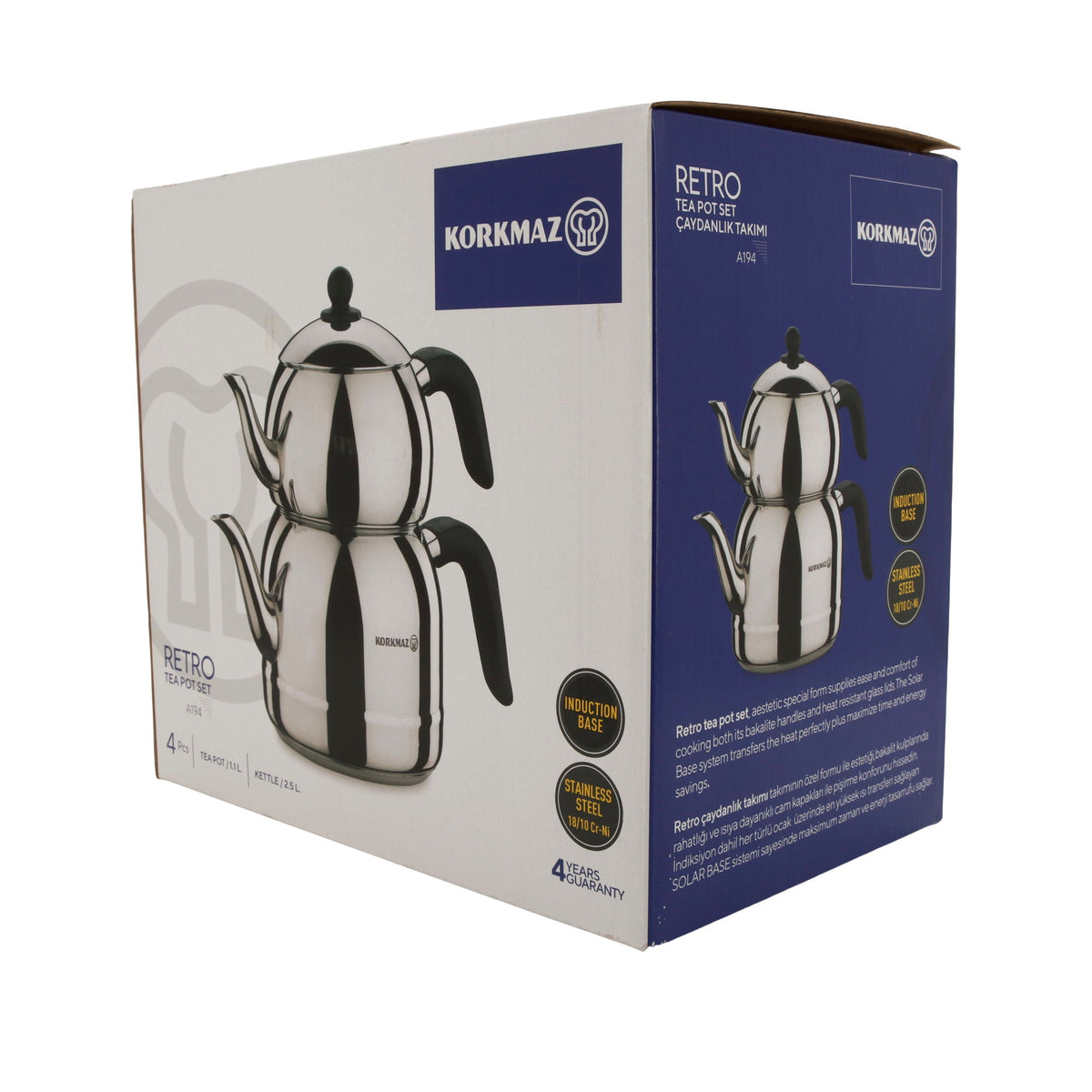 Korkmaz Retro Teekannen-Set A194 – 4-teilig (1,1 L & 2,5 L) Korkmaz