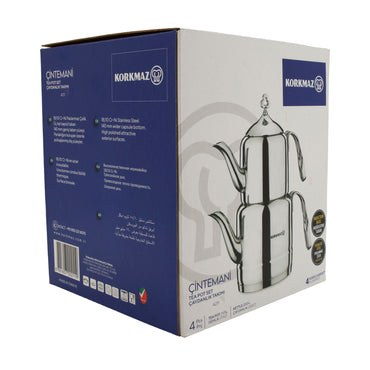 Korkmaz Çintemani Teekannen-Set | Edelstahl 18/10 | Induktionsgeeignet | 2,0 L + 1,1 L