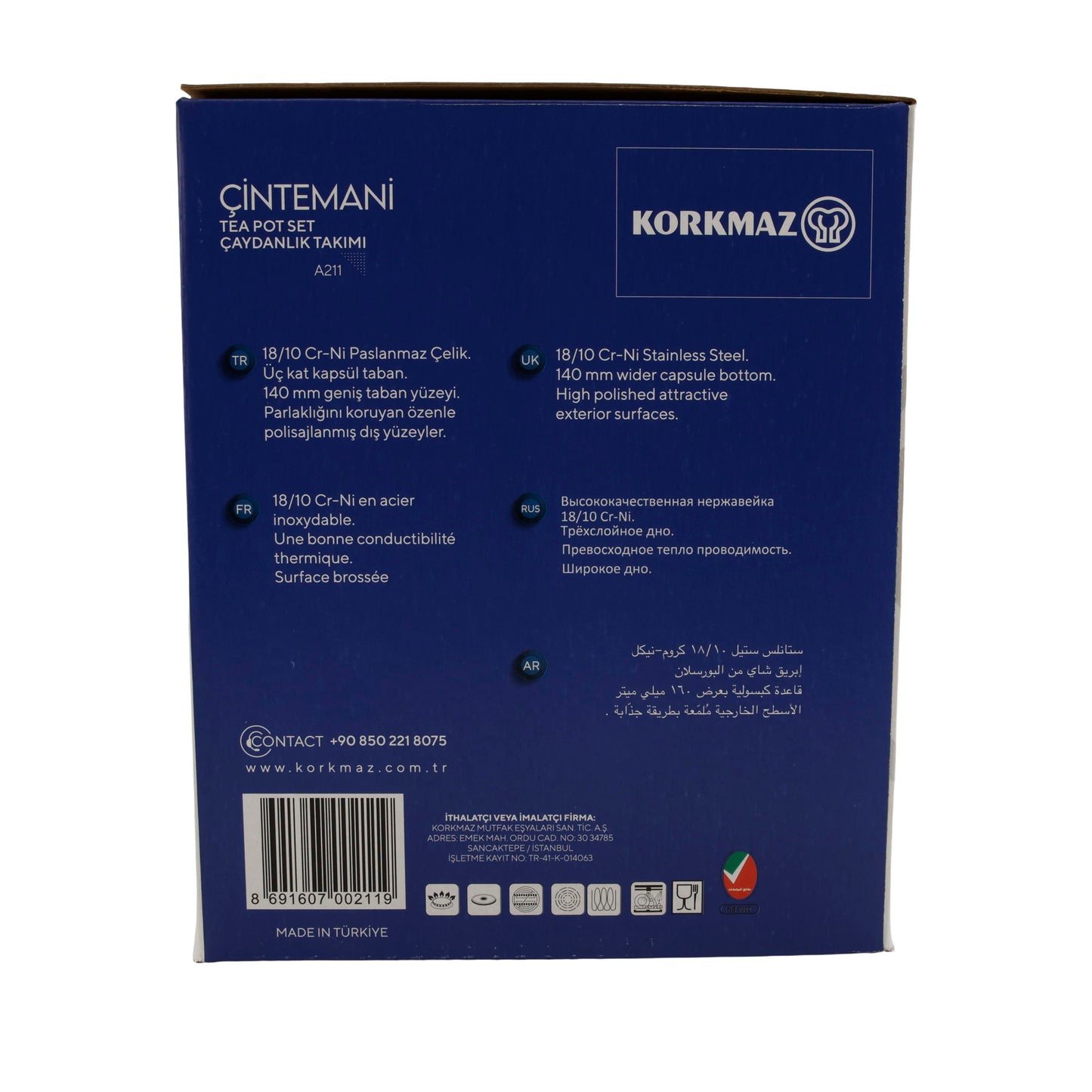 Korkmaz Çintemani Teekannen-Set | Edelstahl 18/10 | Induktionsgeeignet | 2,0 L + 1,1 L