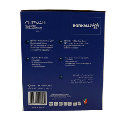 Korkmaz Çintemani Teekannen-Set | Edelstahl 18/10 | Induktionsgeeignet | 2,0 L + 1,1 L