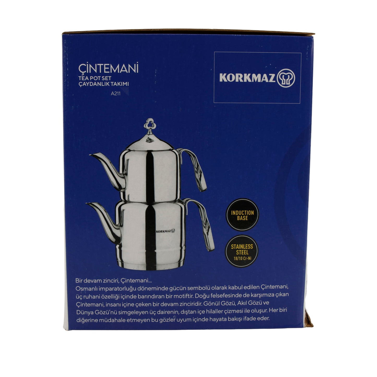 Korkmaz Çintemani Teekannen-Set | Edelstahl 18/10 | Induktionsgeeignet | 2,0 L + 1,1 L