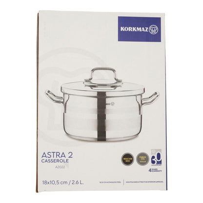 Korkmaz Astra 2 Edelstahl Kochtopf – 18 cm / 2,6 Liter – Topf mit Deckel, Induktionsgeeignet