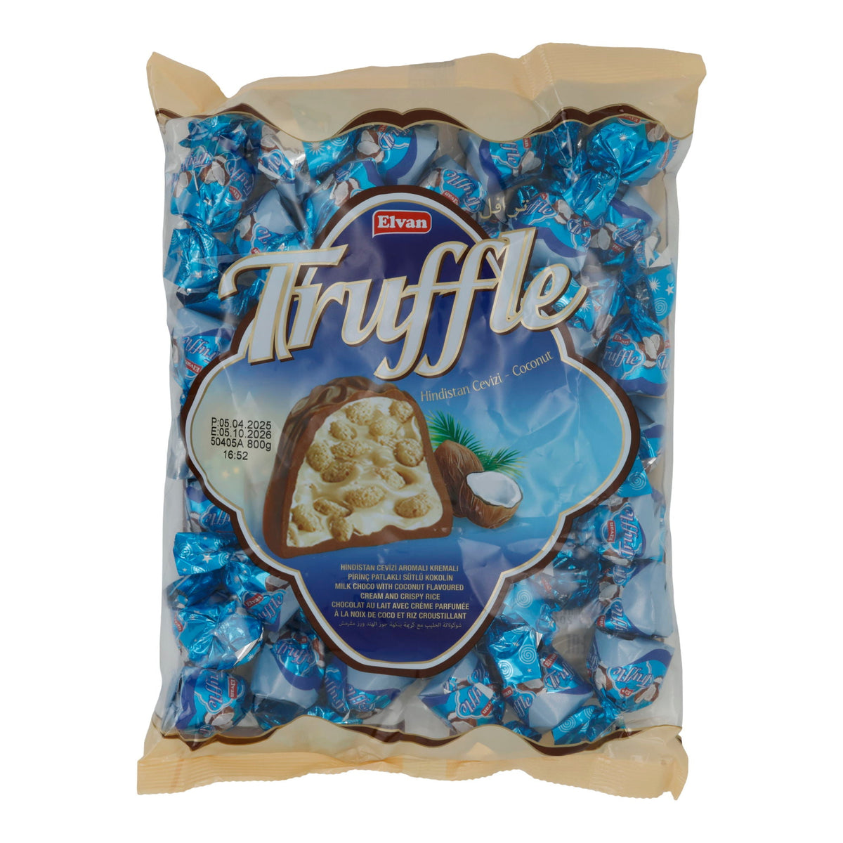 Milchschokolade Elvan Truffle Kokos | Schokolade | Schokolade mit Kokoscremefüllung und Puffreis | 800 g Beutel
