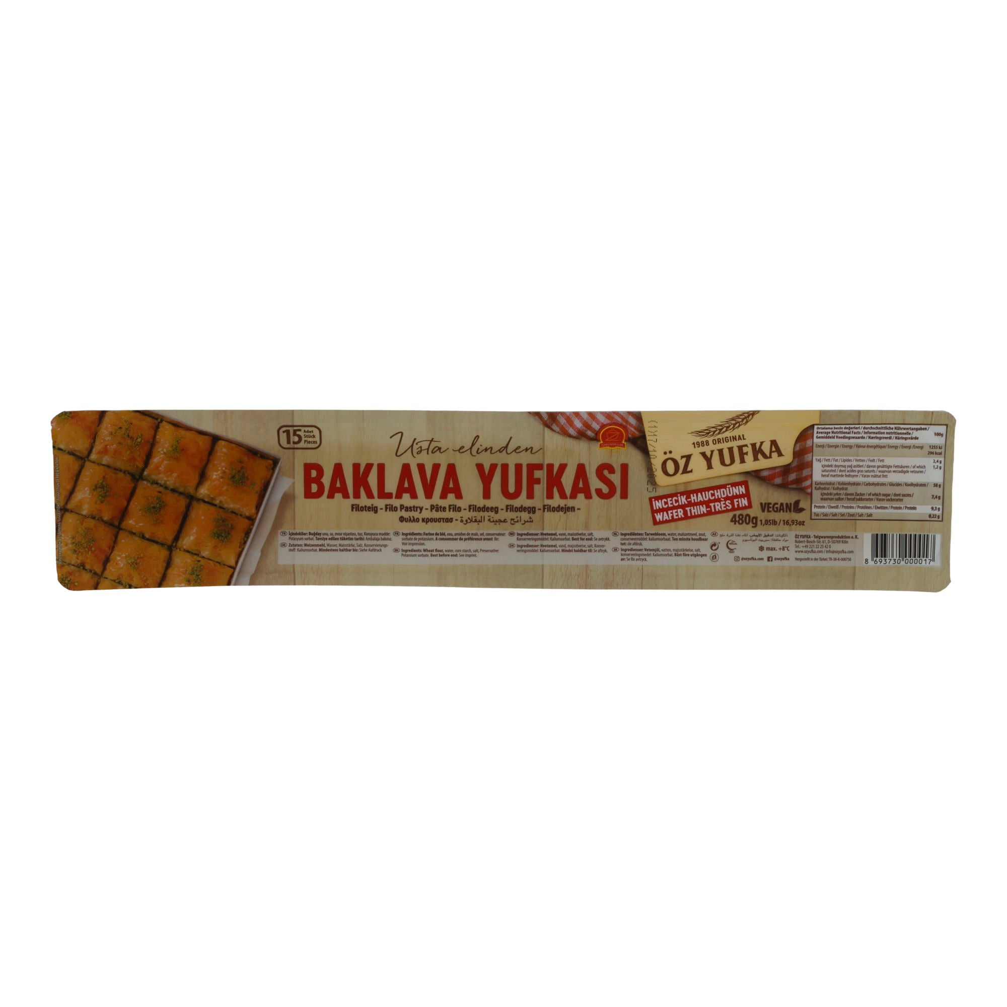Filoteig Öz Yufka Baklava Yufkasi | Extra dünn | Für orientalische Süßspeisen | 480 g OEZ YUFKA