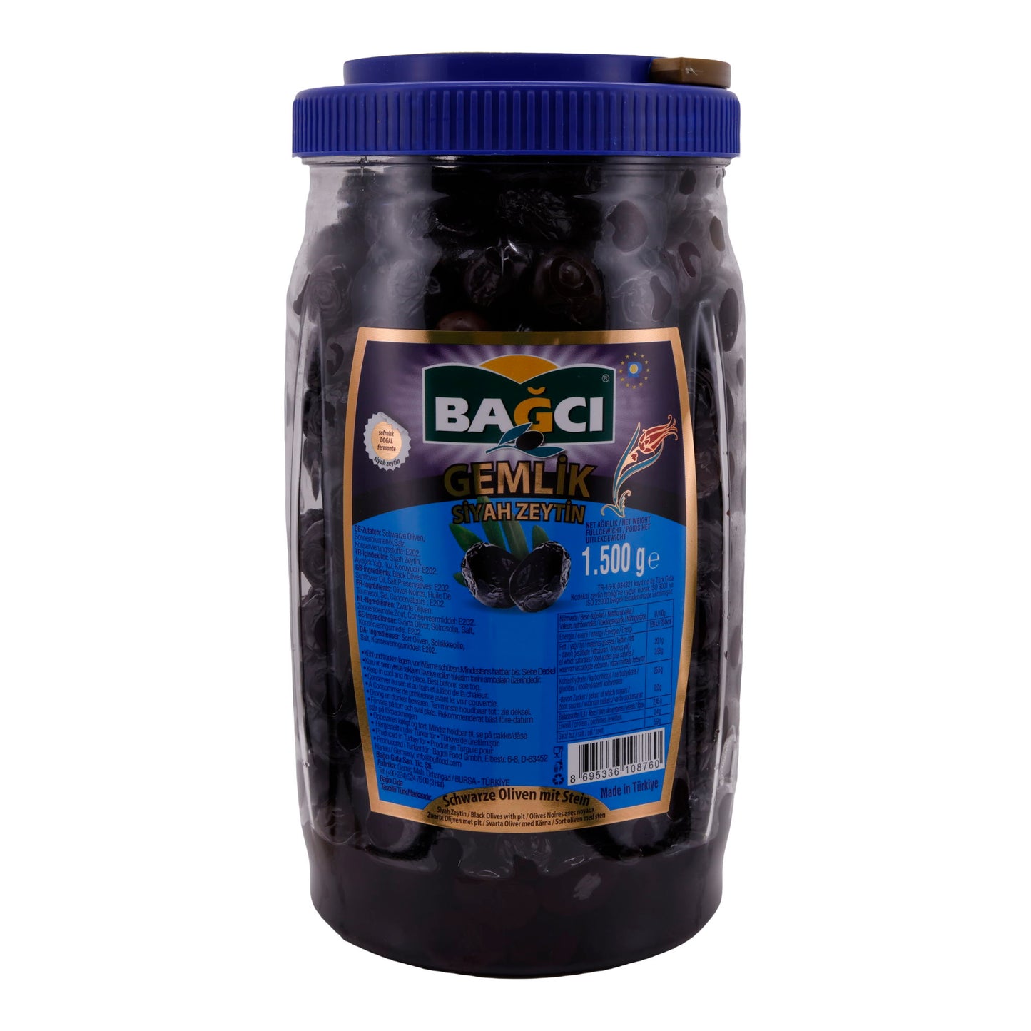 Olive Bağcı Gemlik | Olive nere con nocciolo | Olive turche aromatiche e di alta qualità | 1,5 kg