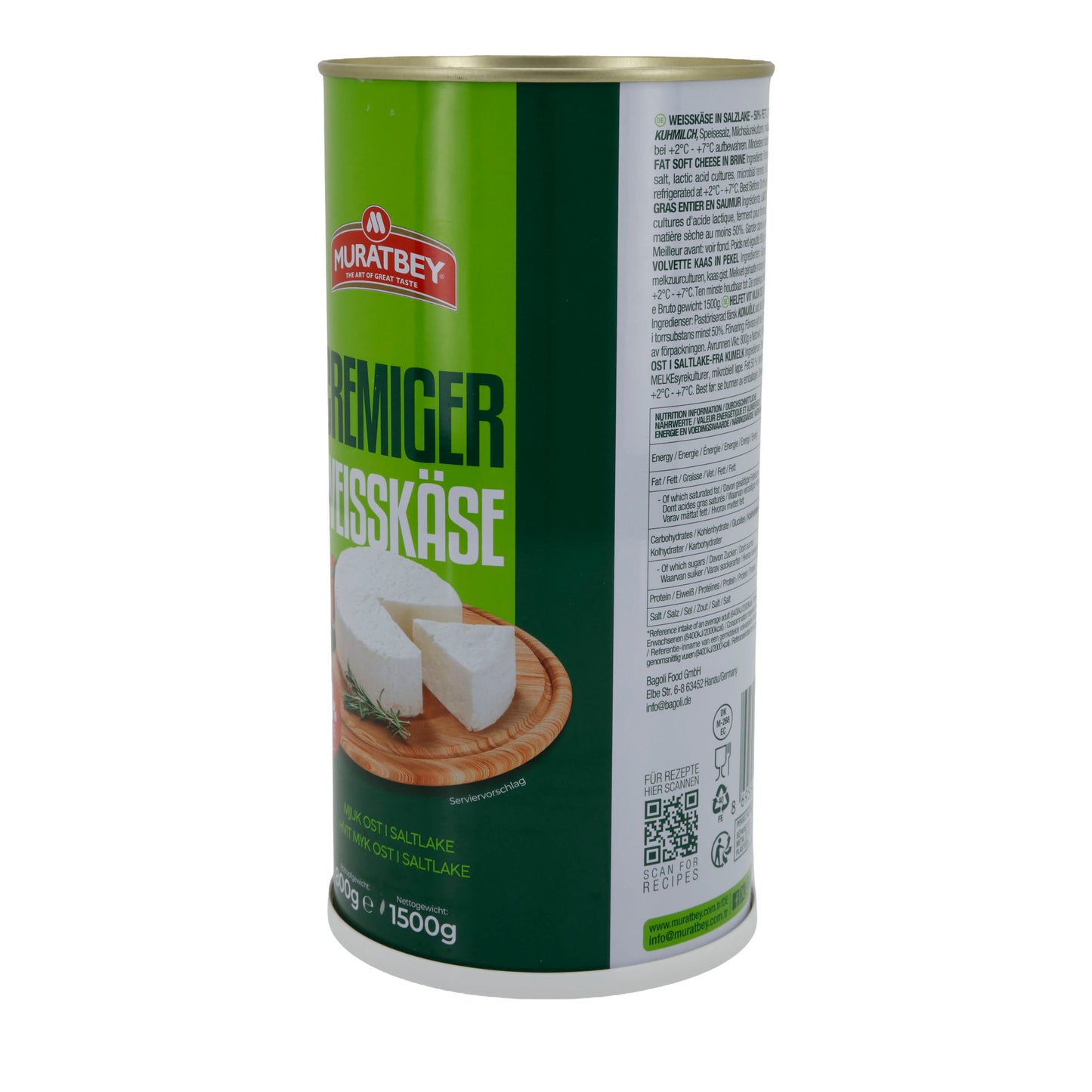 Weichkäse Muratbey Cremiger | Weißkäse in Salzlake | 50 % Fett i. Tr. | 1500 g