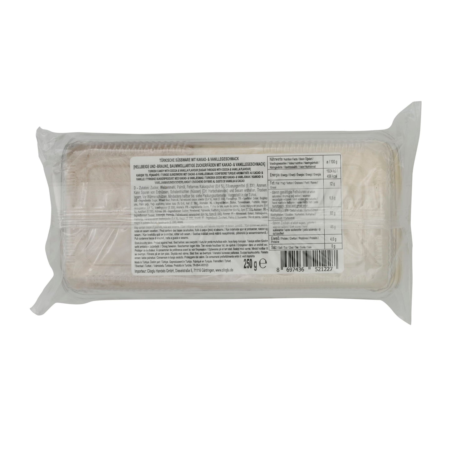 Zuckerfäden Giloğlu | Türkische Zuckerfäden | Pişmaniye mit Kakao- & Vanillegeschmack | 250 g