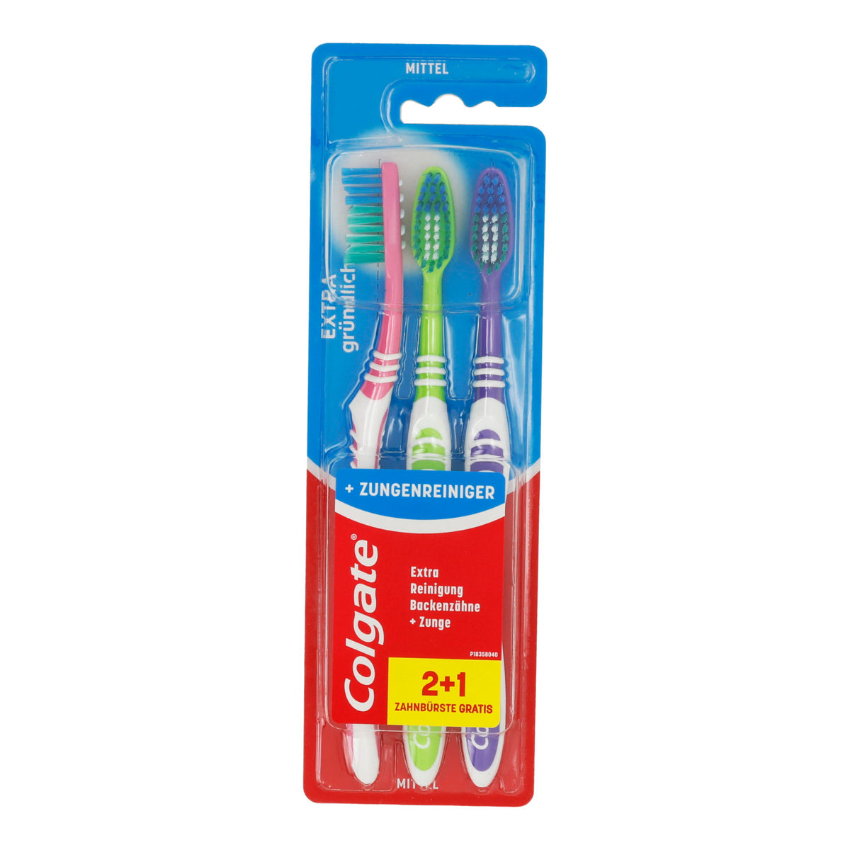 Colgate Extra Gründlich Zahnbürsten Mittel mit Zungenreiniger | 3 Stück