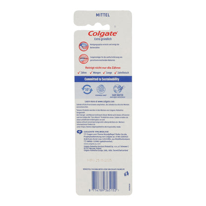 Colgate Extra Gründlich Zahnbürsten Mittel mit Zungenreiniger | 3 Stück