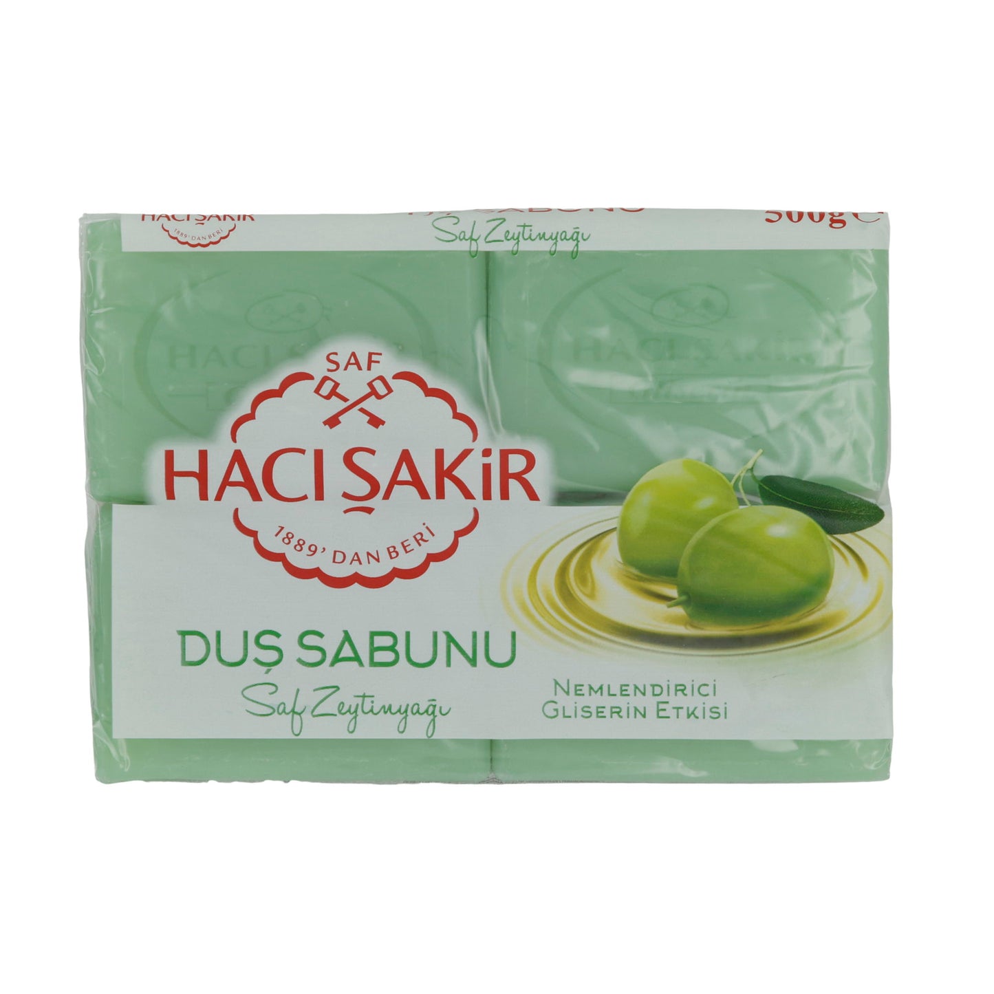 Savon de douche à l'huile d'olive Haci Şakir | Savon de soin | Traditionnel avec glycérine | 4x125 g (500 g)