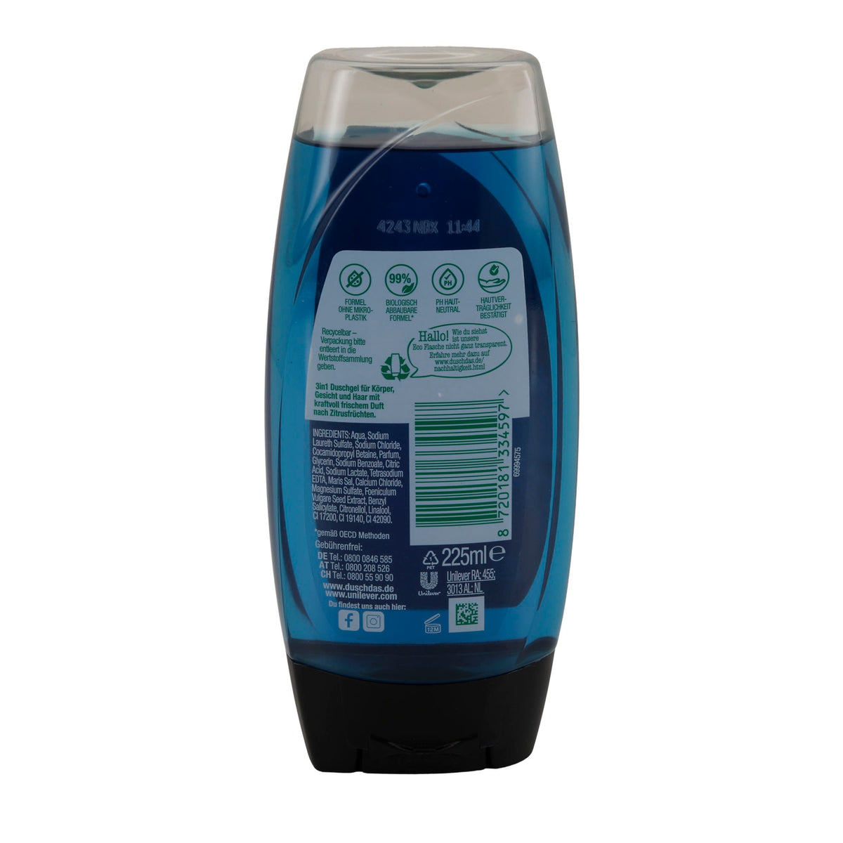 Duschgel duschdas Sport | 3in1 für Körper, Gesicht & Haar | Kraftvoll frisch | 225 ml DUSCHDAS