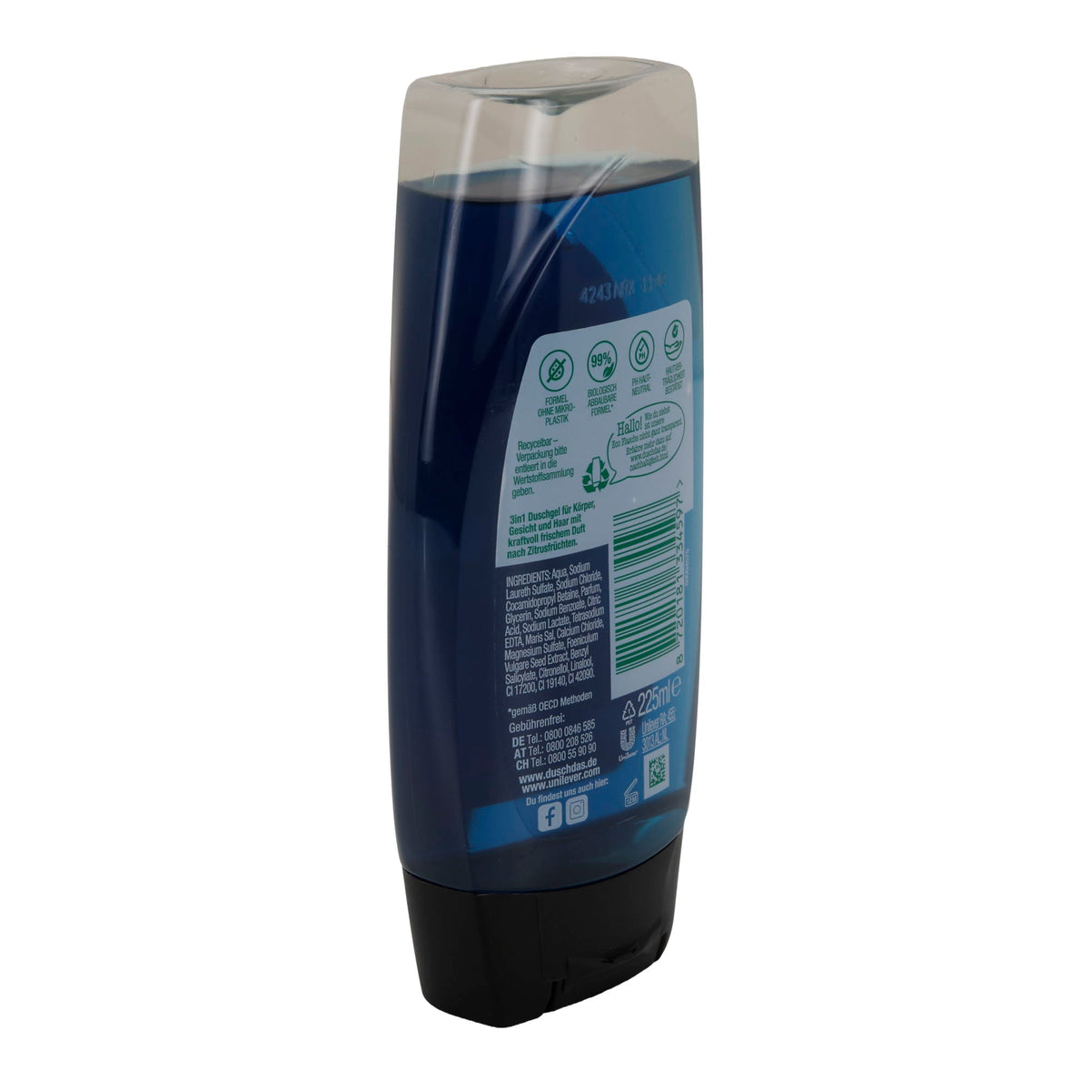 Duschgel duschdas Sport | 3in1 für Körper, Gesicht & Haar | Kraftvoll frisch | 225 ml DUSCHDAS