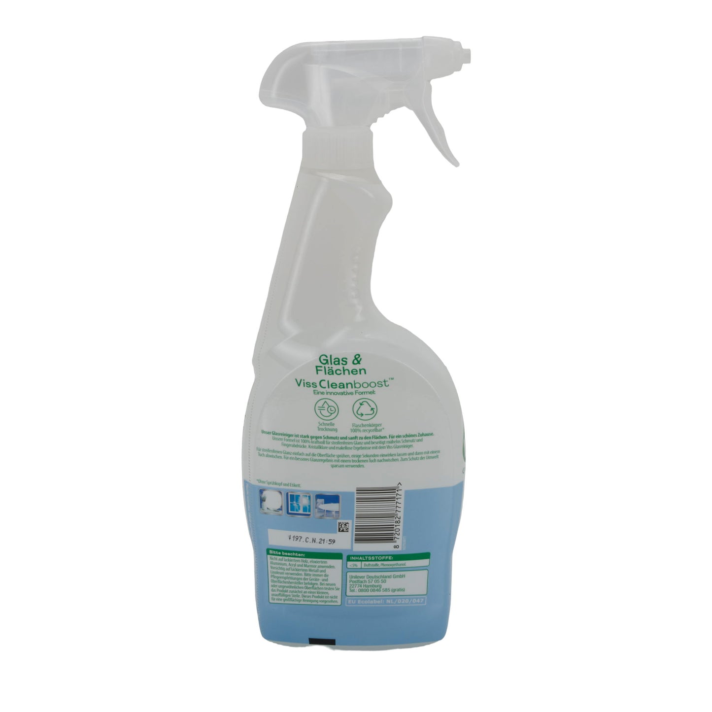 Viss Glasreiniger Cleanboost | Glas & Flächen | Streifenfreier Glanz & Anti-Fingerabdruck | 750 ml