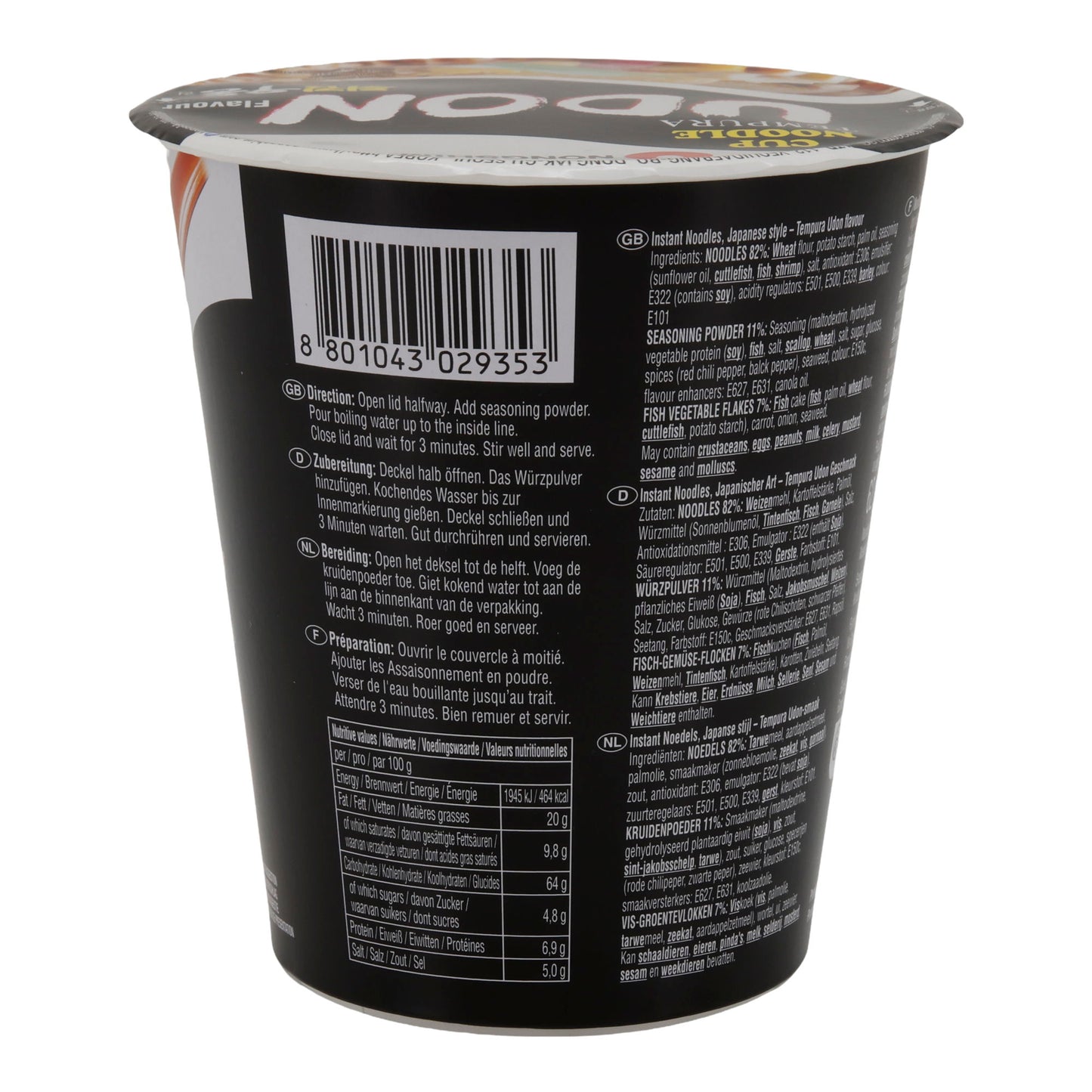 Tempura Udon Nongshim | Instant-Nudelcup | Japanisch mit Fischflocken | 62 g