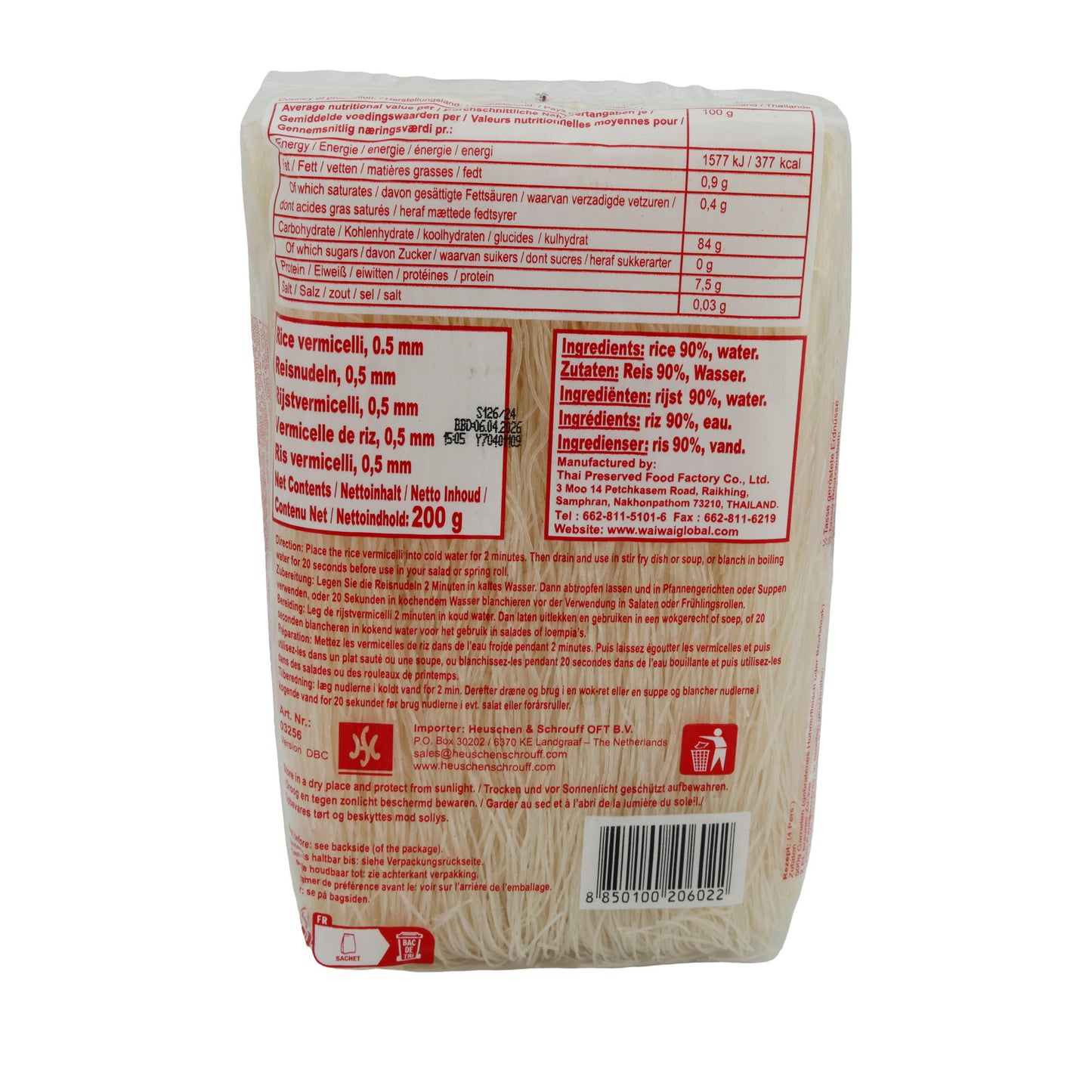 Reis-Vermicelli Wai Wai | Traditionele Aziatische rijstnoedels | 0,5 mm | 200 g