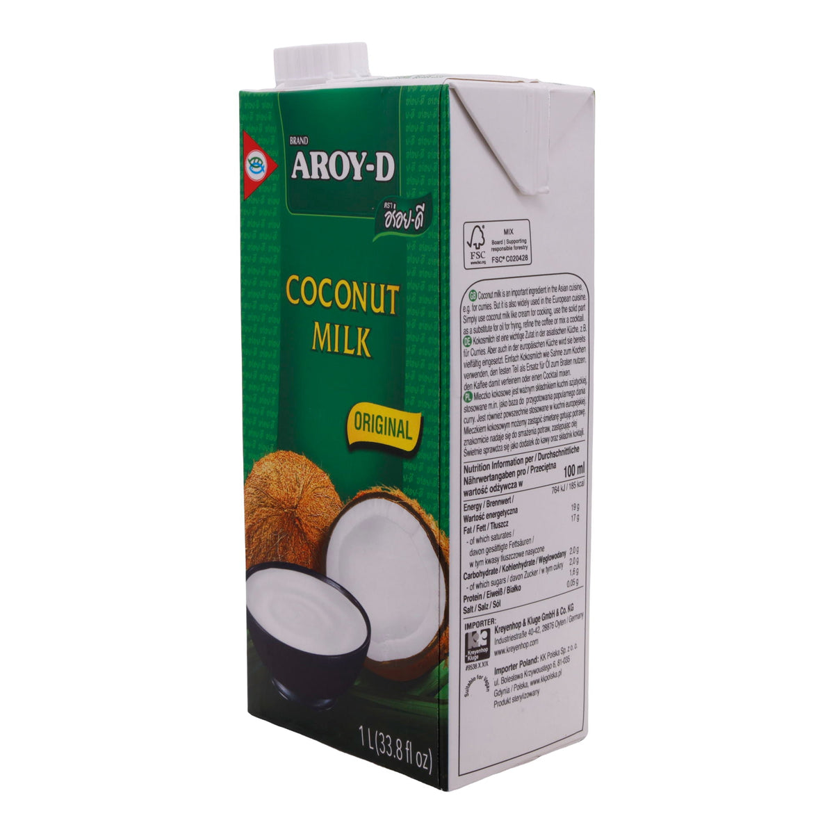 Kokosmilch Aroy-D | Original | 70 % Kokosextrakt, authentisch | 1 L AROY-D