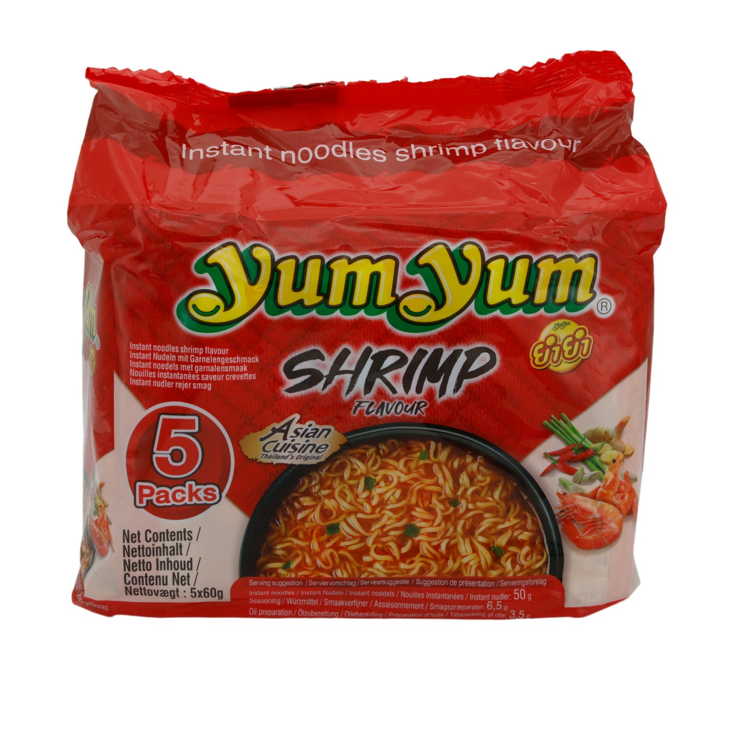 Instant noedels garnalensmaak Yum Yum | Nudeln | Garnelengeschmack | 5 × 60 g