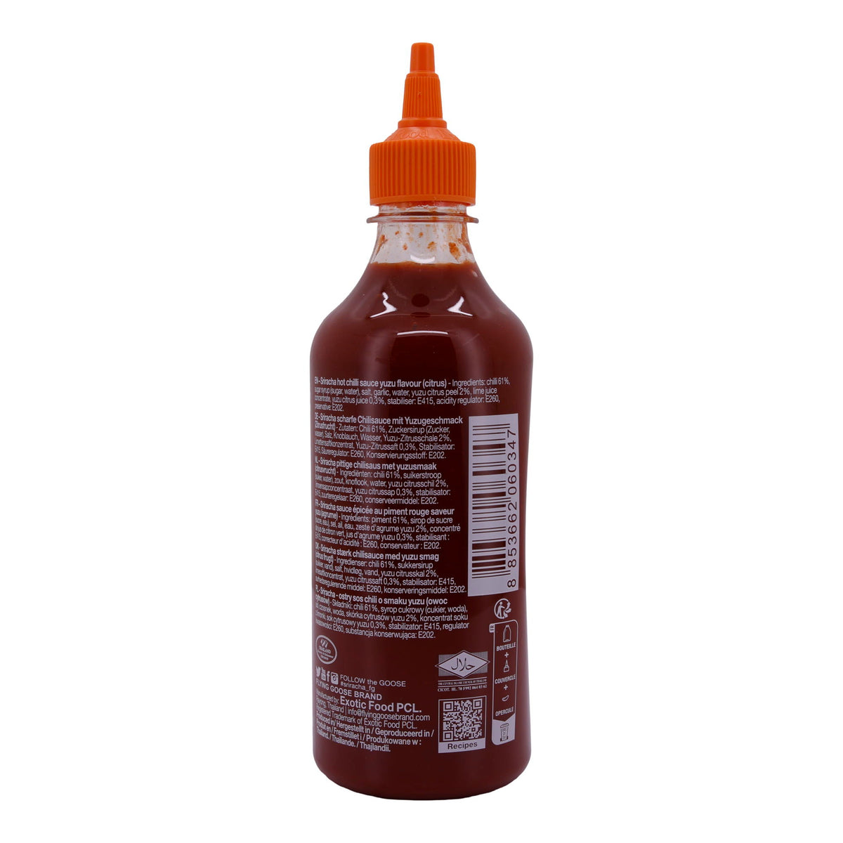 Sriracha Sauce Yuzu Flying Goose | Scharfe Chilisauce mit Zitrusgeschmack | 455 ml