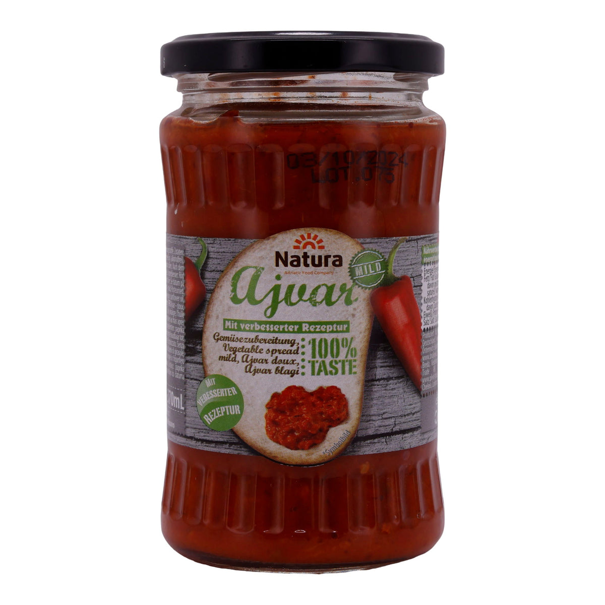 Paprikapaste Natura | Ajvar Mild | Milde Gemüsezubereitung aus Paprika & Auberginen | 370 ml