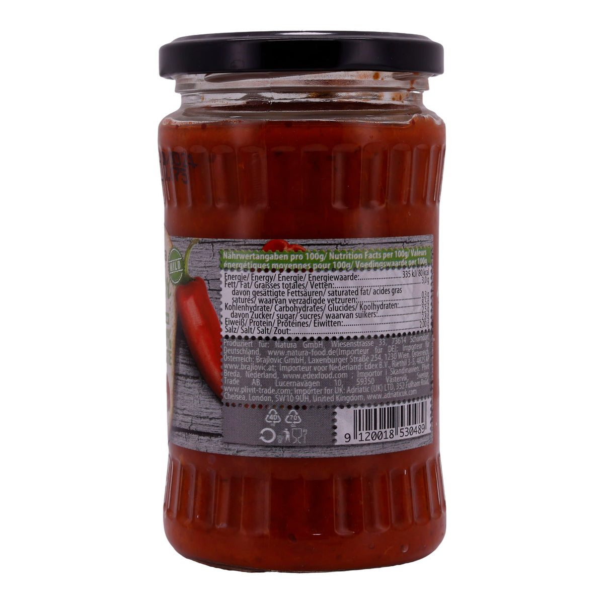 Paprikapaste Natura | Ajvar Mild | Milde Gemüsezubereitung aus Paprika & Auberginen | 370 ml