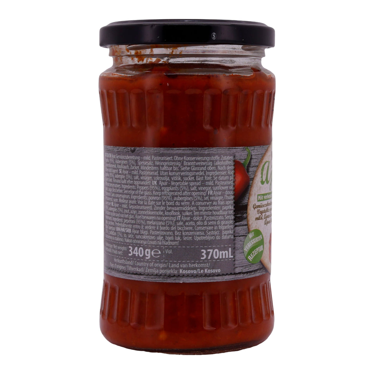 Paprikapaste Natura | Ajvar Mild | Milde Gemüsezubereitung aus Paprika & Auberginen | 370 ml