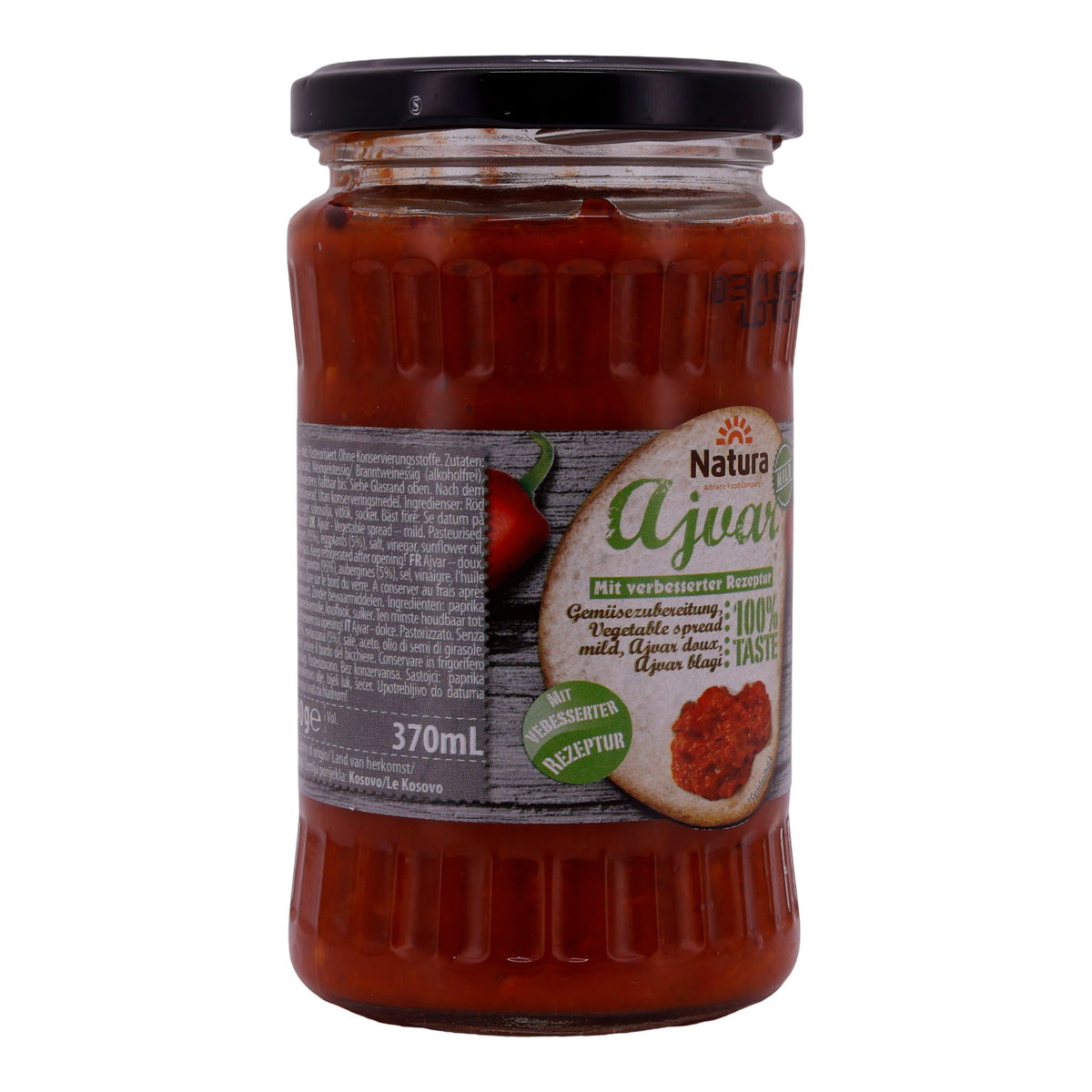 Paprikapaste Natura | Ajvar Mild | Milde Gemüsezubereitung aus Paprika & Auberginen | 370 ml