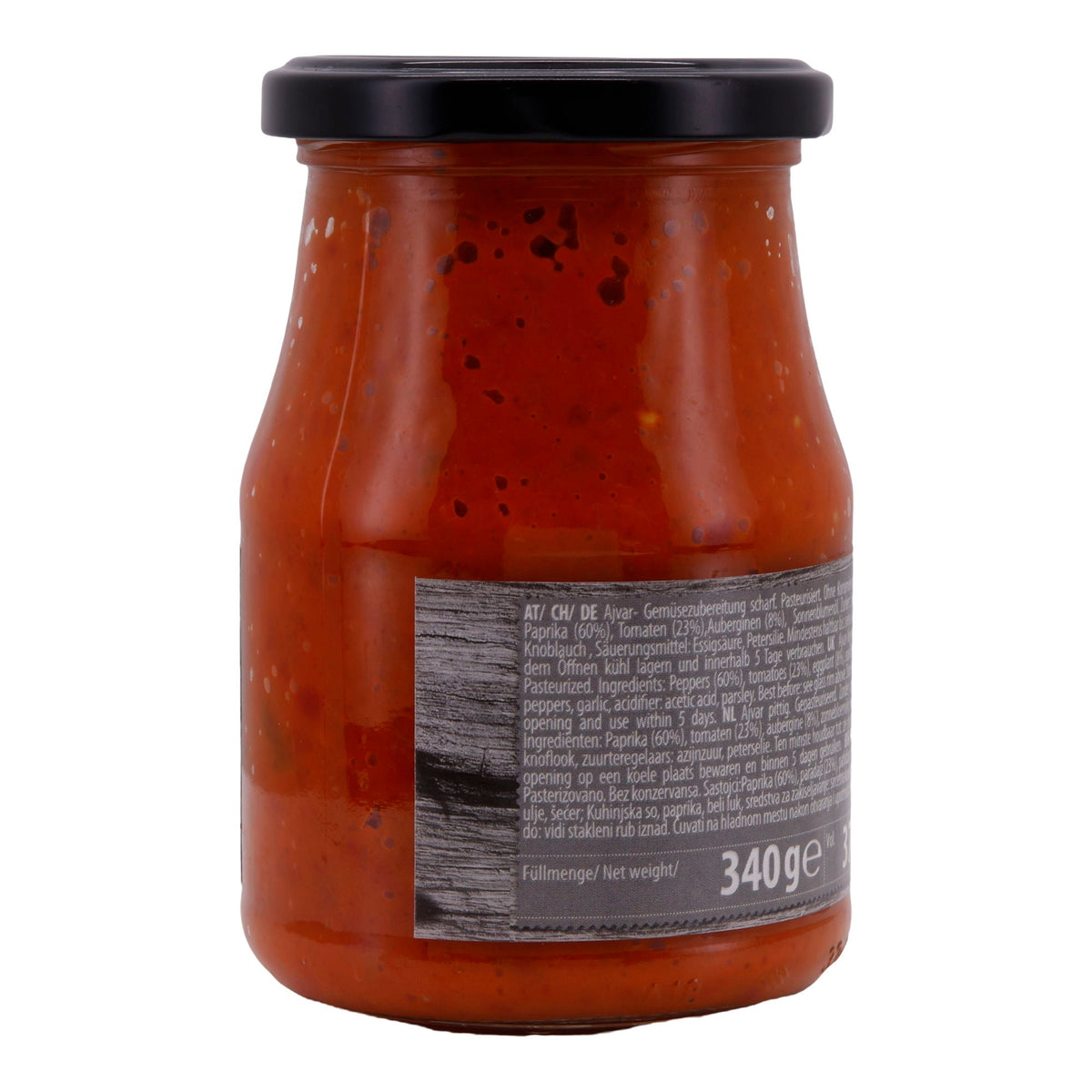 Gemüsepaste Natura | Ajvar Scharf | Scharfe Gemüsezubereitung aus Paprika, Tomaten und Auberginen | 370 ml Glas NATURA