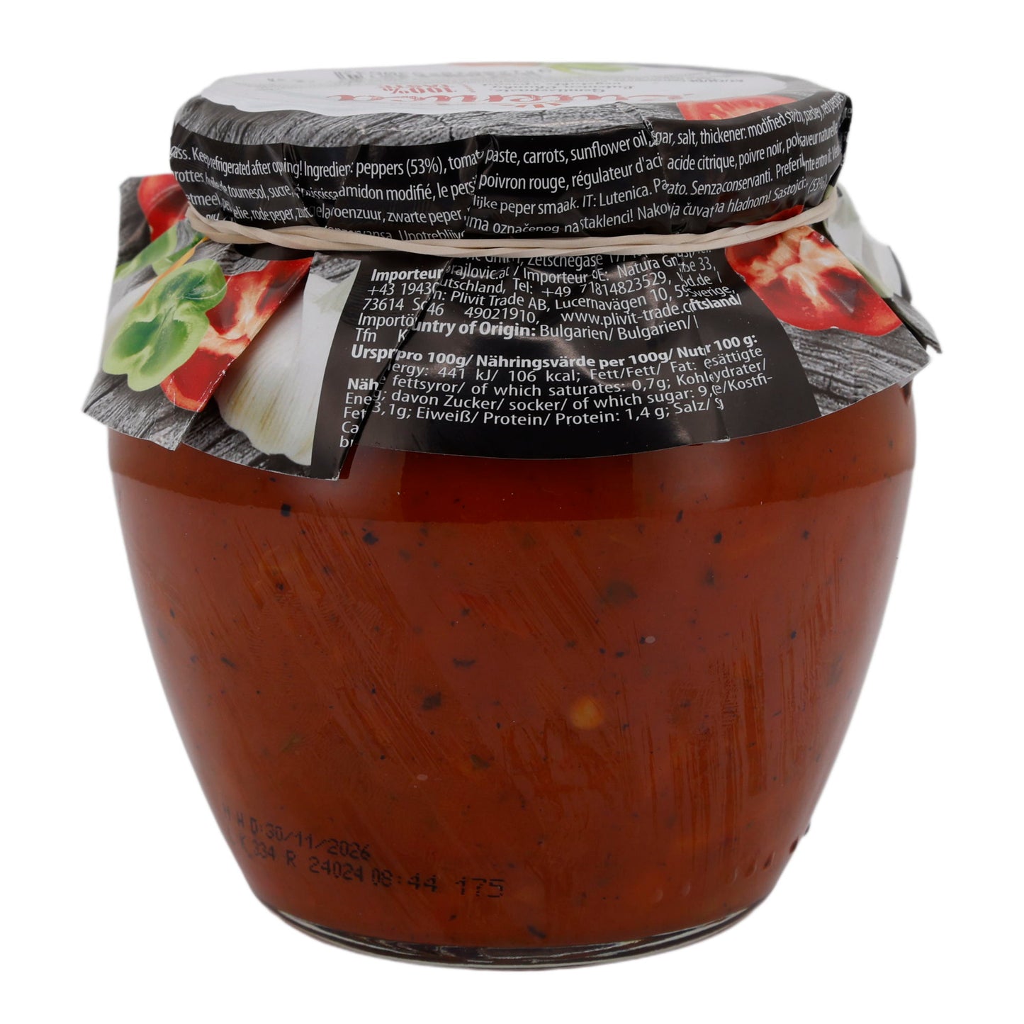 Groentepasta Natura | Lutenica | Pittig, Balkan-stijl | 550 g Glas