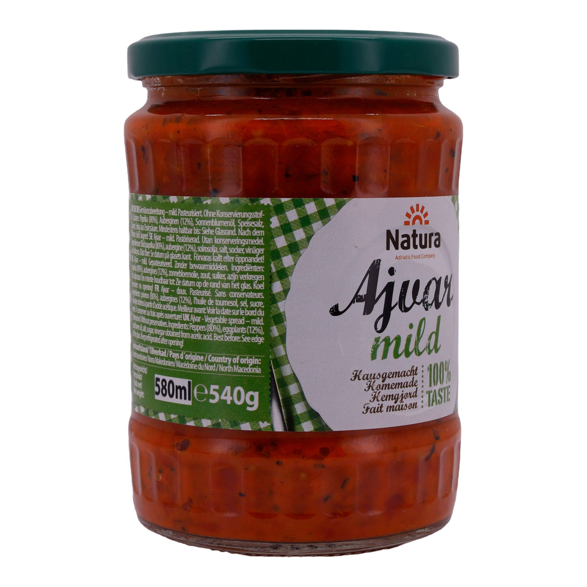 Paprikapaste Natura | Ajvar mild | Traditionell, mild, ideal für Dips & Beilagen | 540 g NATURA