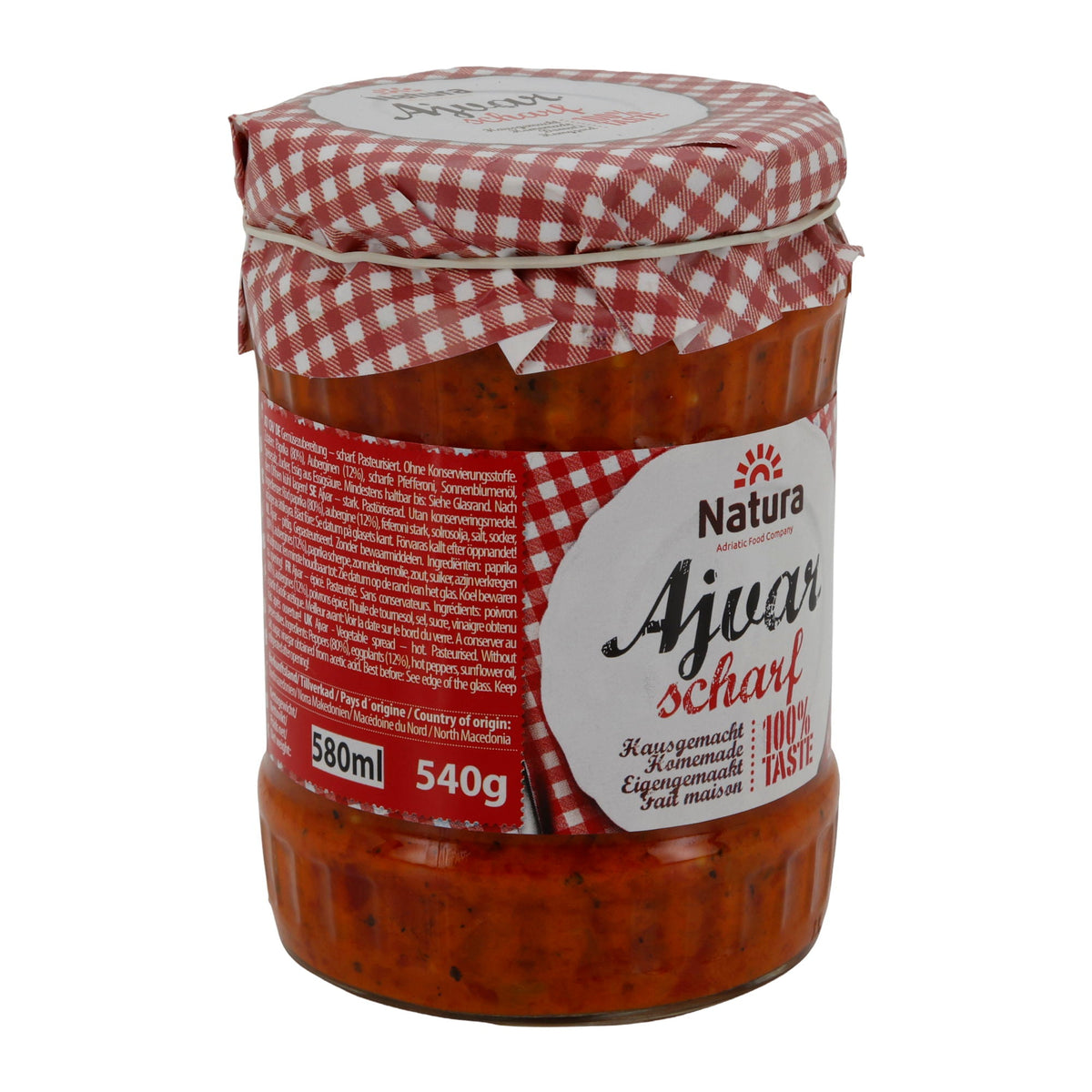 Ajvar Natura | Scharf | Hausgemachte Gemüsepaste aus Nordmazedonien | 540 g NATURA