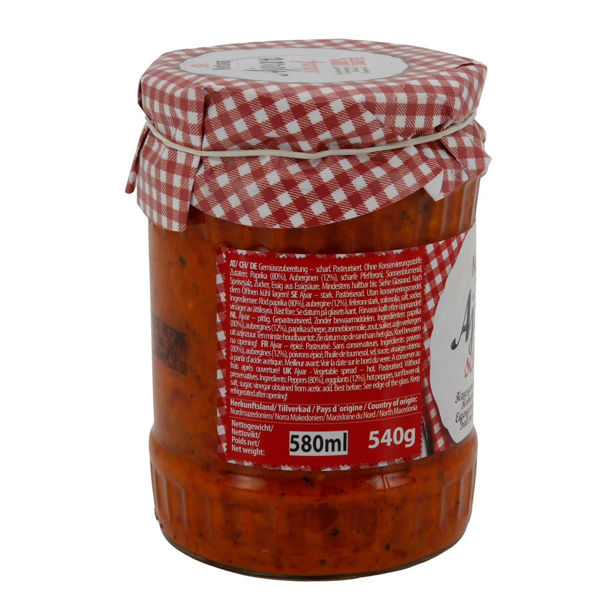 Ajvar Natura | Scharf | Hausgemachte Gemüsepaste aus Nordmazedonien | 540 g NATURA
