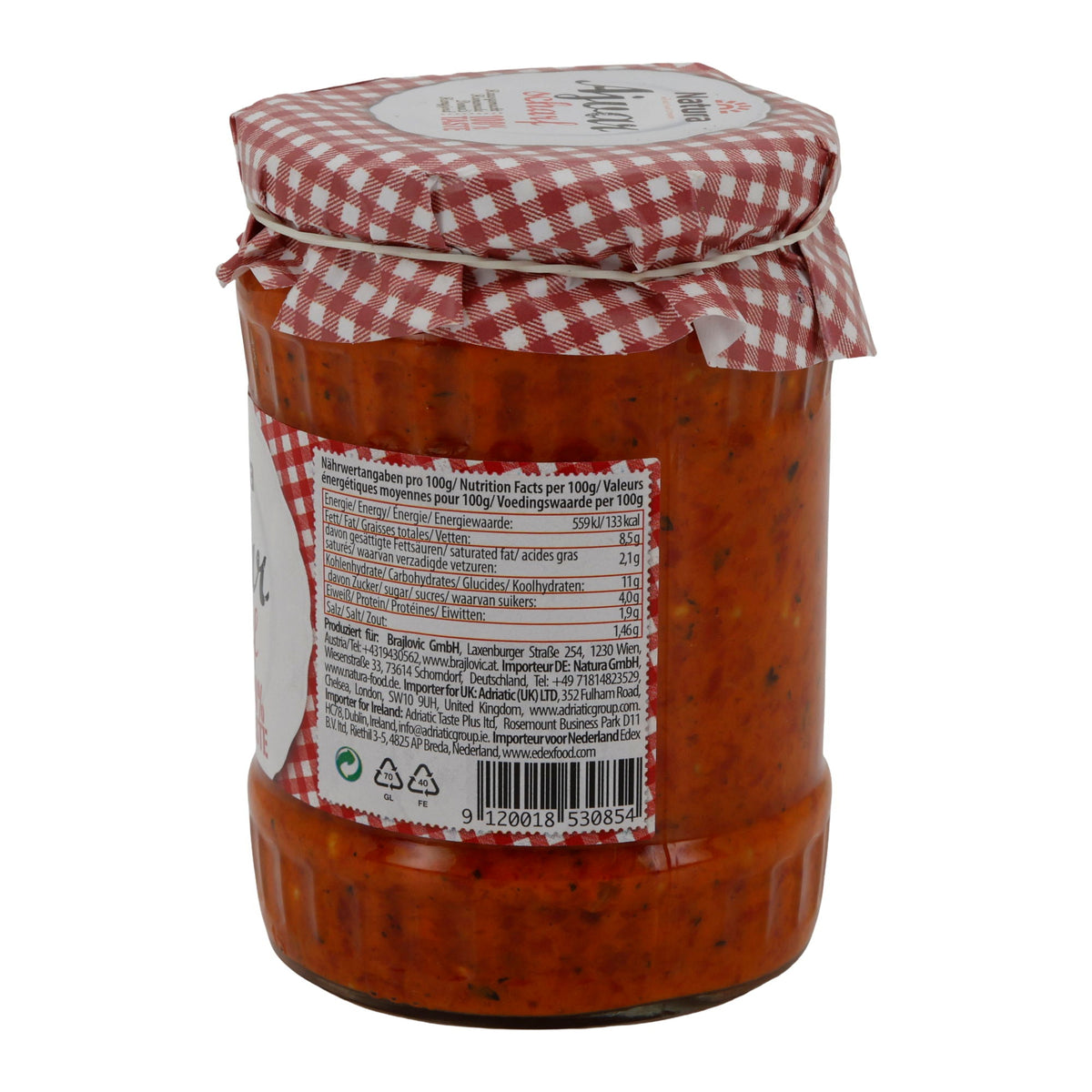 Ajvar Natura | Scharf | Hausgemachte Gemüsepaste aus Nordmazedonien | 540 g NATURA