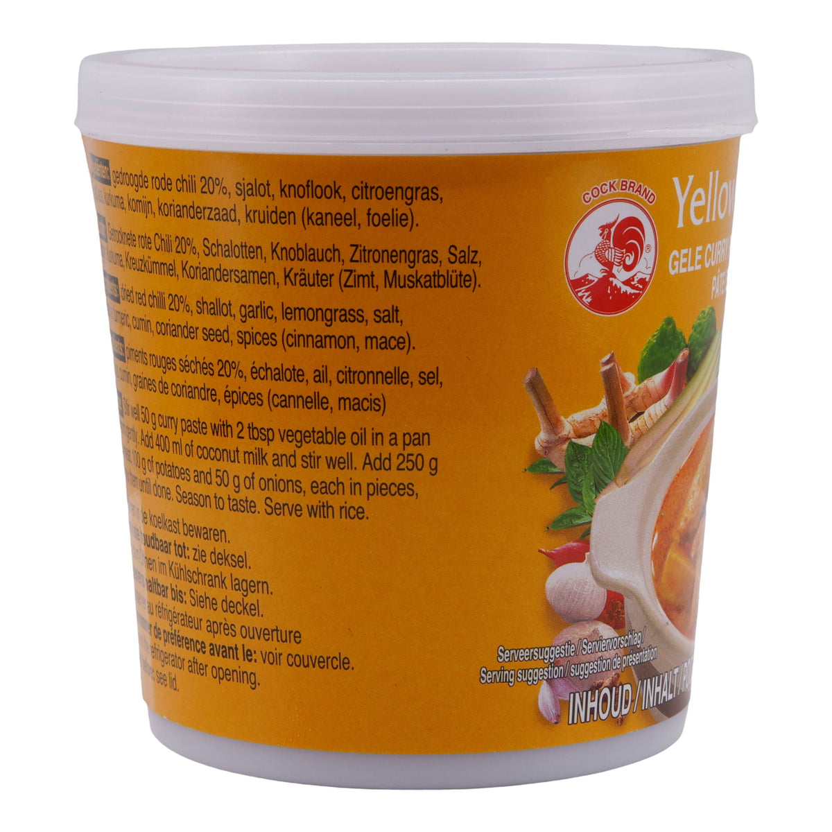 Currypaste Cock Brand | Gelbe Currypaste | Exotisch, mit getrockneten roten Chilis & Kräutern | 400 g - kurzes MHD: 05.09.2026