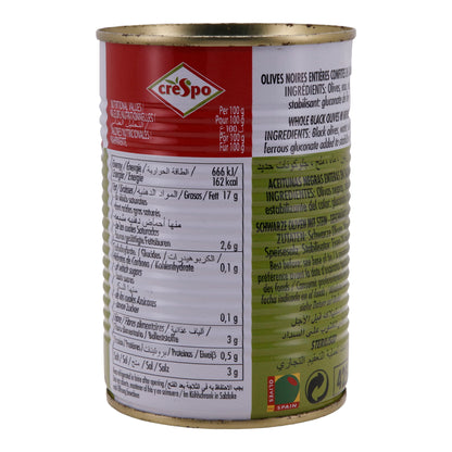 Oliven Crespo | Schwarze Oliven in Salzlake | Authentischer mediterraner Genuss | 397 g