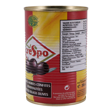 Schwarze Oliven Crespo | Ontpitte Olijven | 397 g Blik