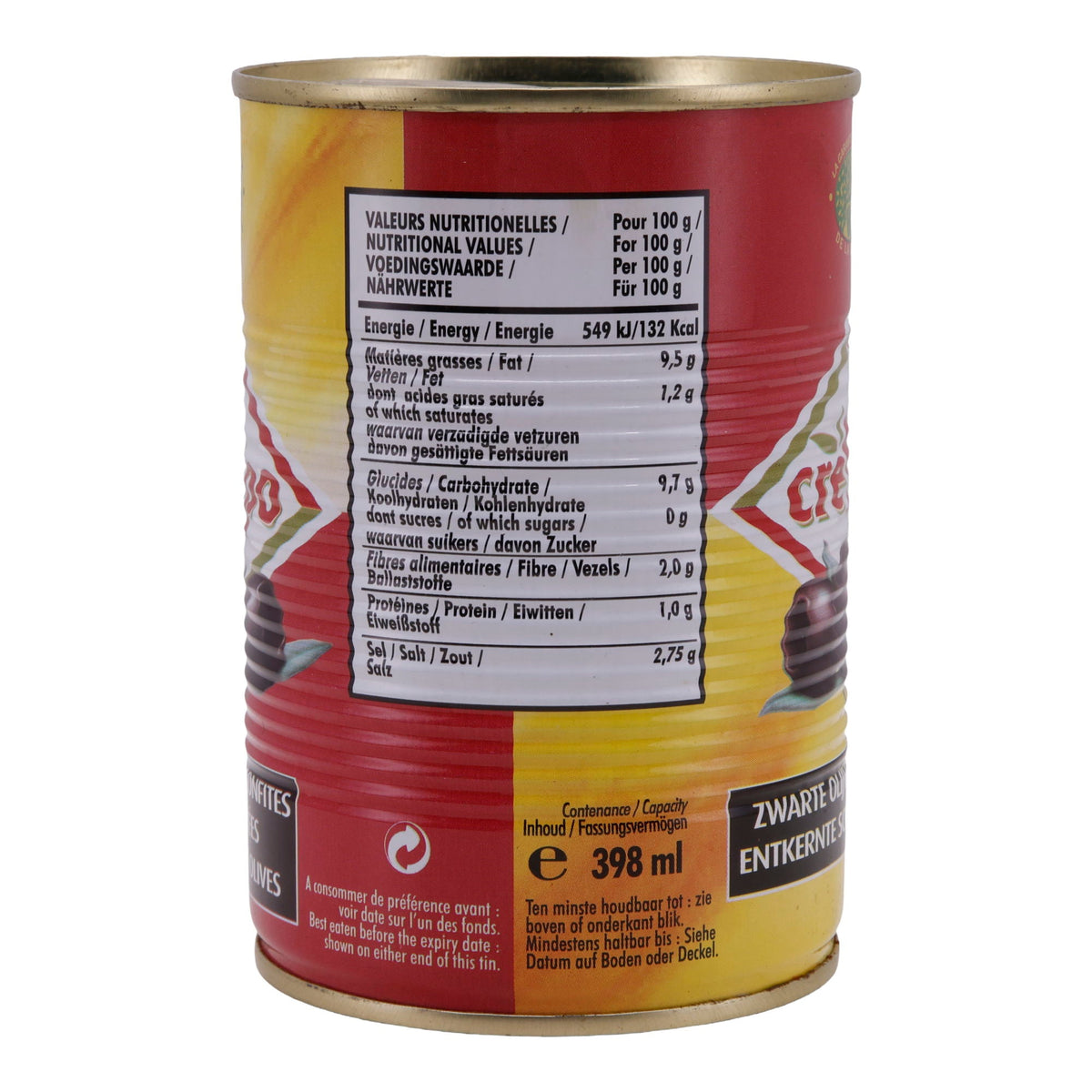 Schwarze Oliven Crespo | Entkernte Oliven| 397 g Dose