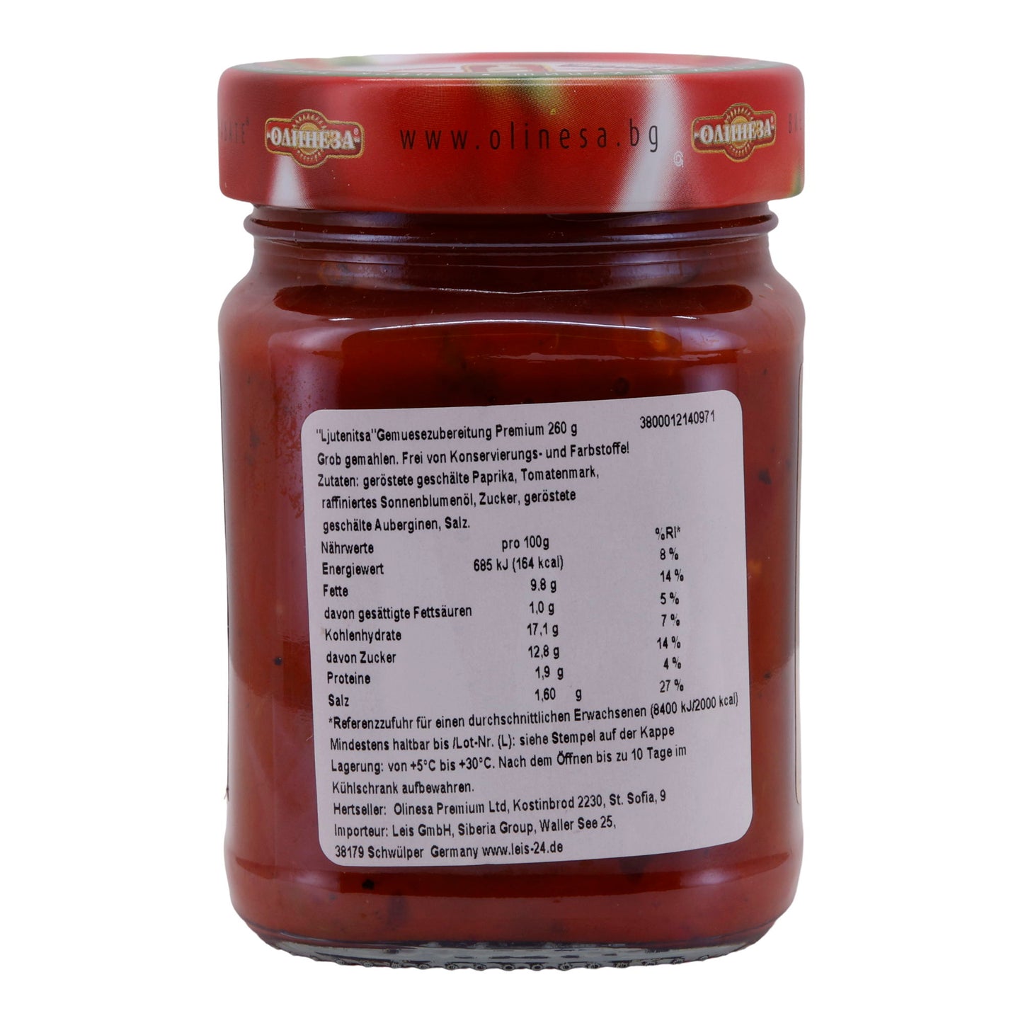 Lyutenitsa Premium Olinesa | Traditionele Bulgaarse groentepuree | Grof gemalen | 260 g