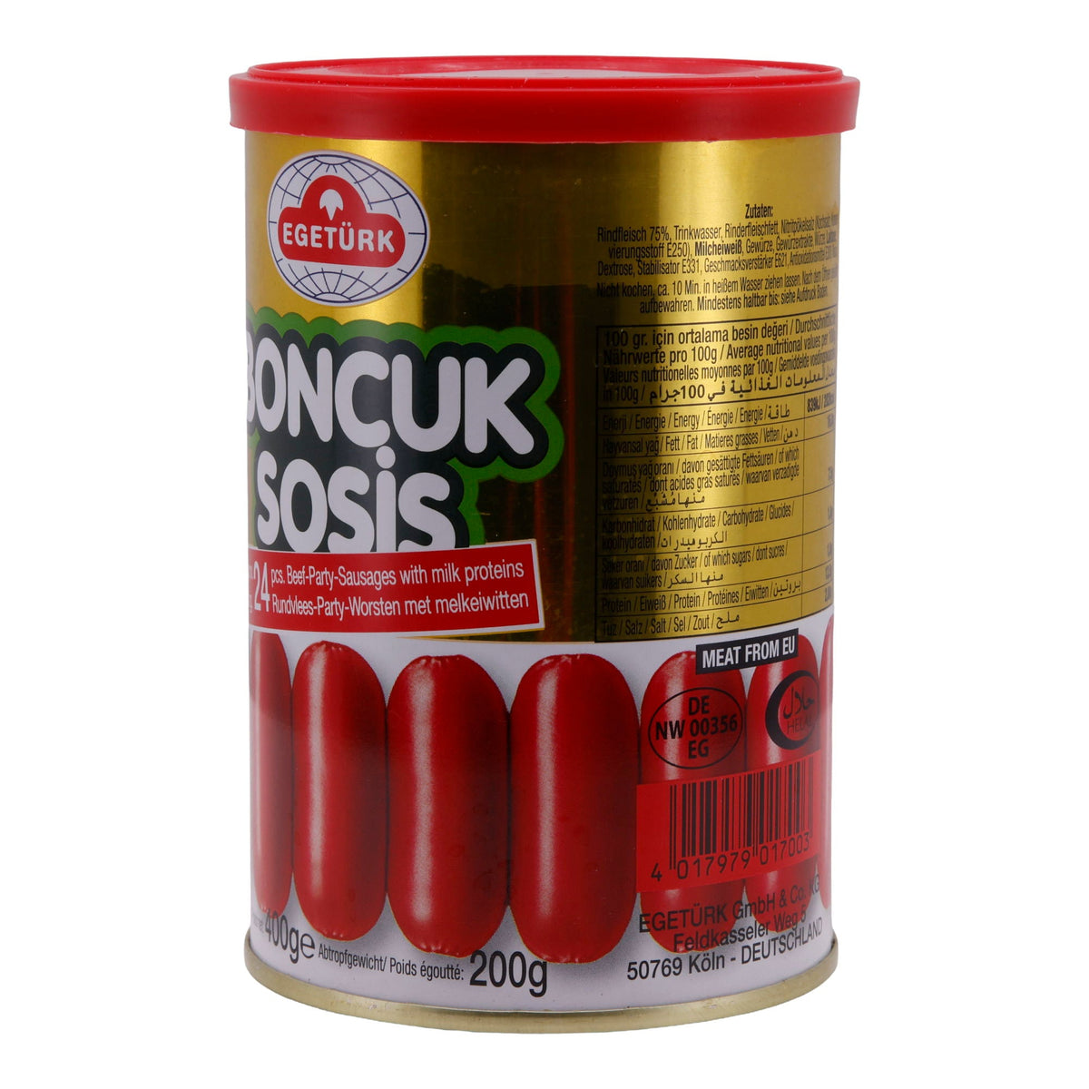 Rindswürstchen EGETÜRK | Boncuk Sosis | Ca. 24 Stück, Eigenhaut, mit Milcheiweiß | 400 g (Abtropfgewicht 200 g)
