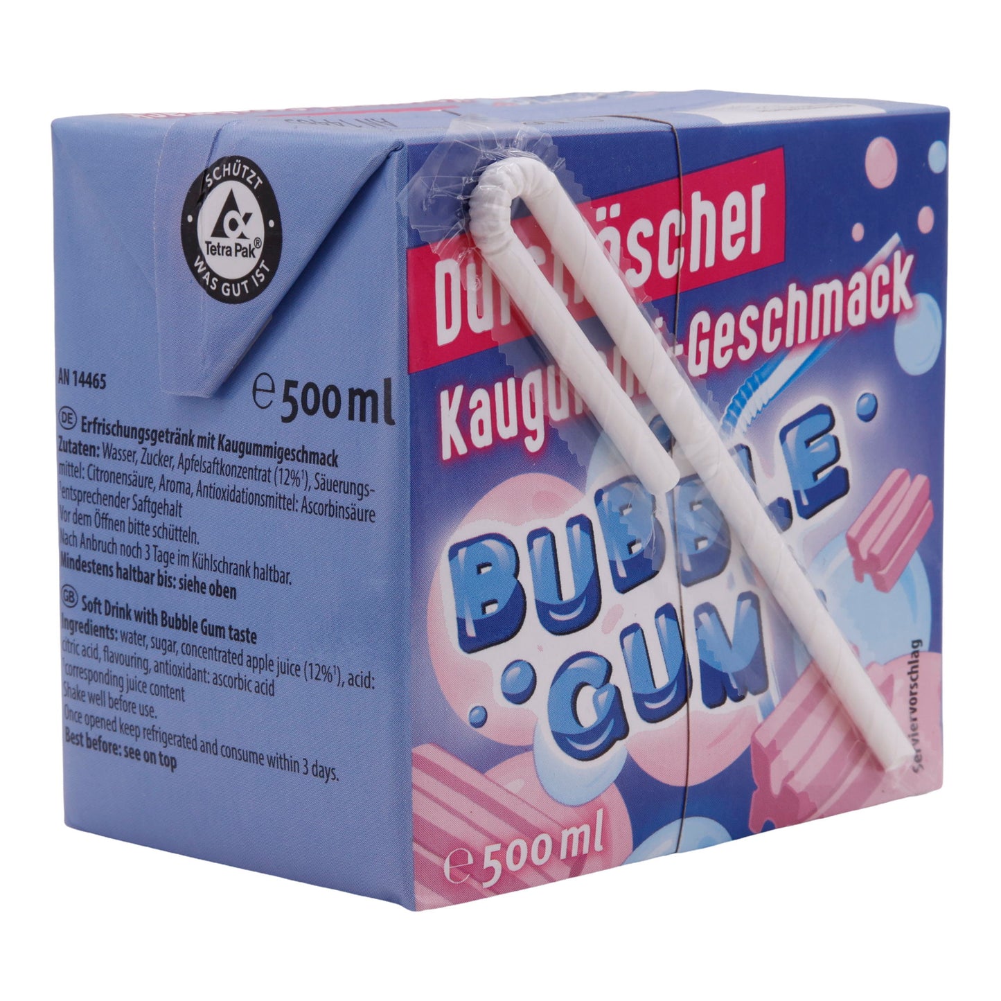 Kaugummi-Geschmack Durstlöscher | Bubble Gum, Vegan | 500 ml